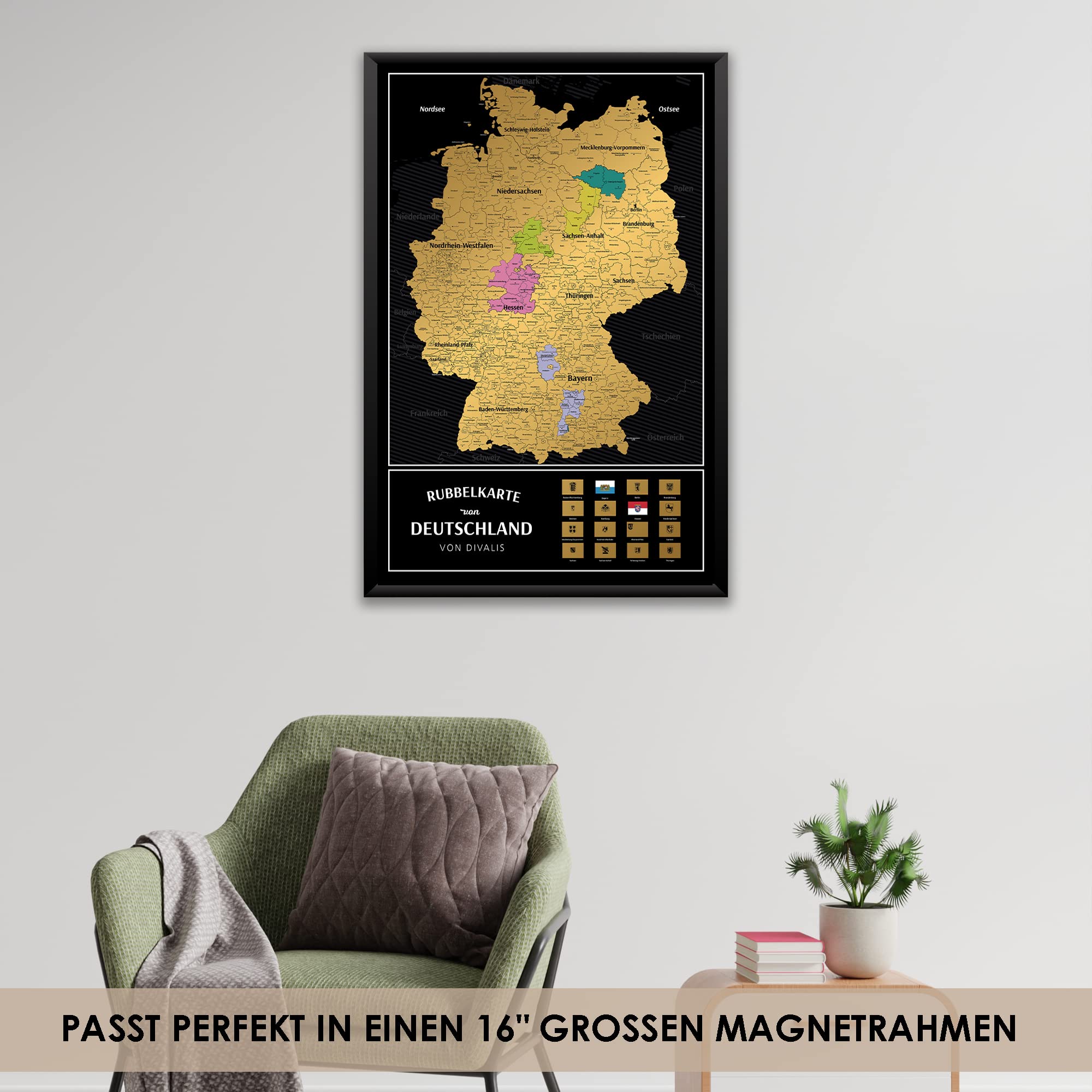 Rubbelkarte von Deutschland mit Kratzerset - Scratch off Germany Map Poster - Schwarz und Gold