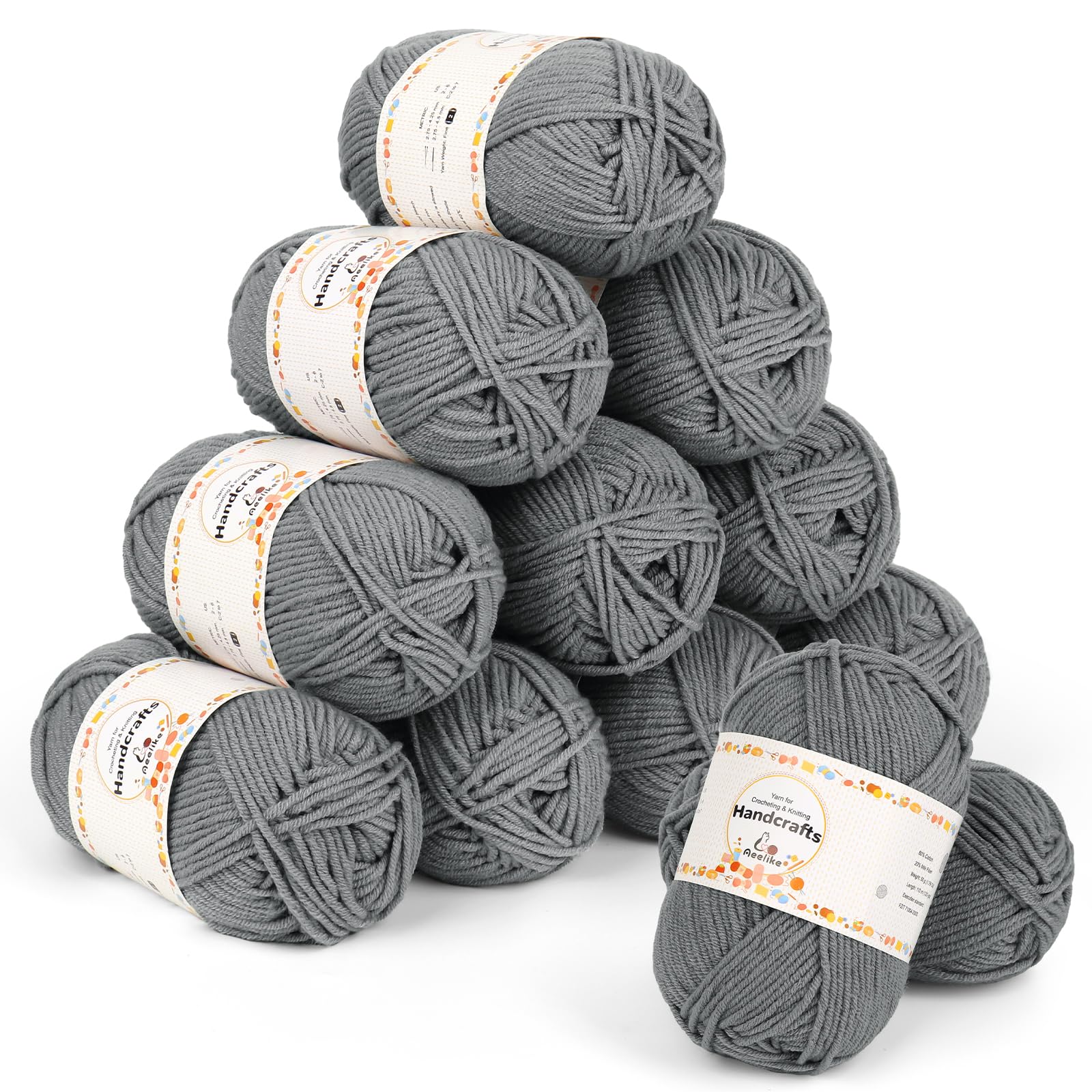 Aeelike Crochet Yarn Set 600g, 12 Pack Double Knitting Yarn Acrylic Wool 50g, Soft 5Ply Milk Cotton Yarn Knitting Wool for Beginners Crochet Amigurumi, Baby Blanket, Socks, Scarves and Crafts (Grey) — image 1