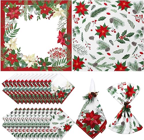 24 servilletas de tela de Navidad, servilletas de tela floral de Pascua de Navidad, lavables de color navideño, para cocina, decoración de vajillas,
