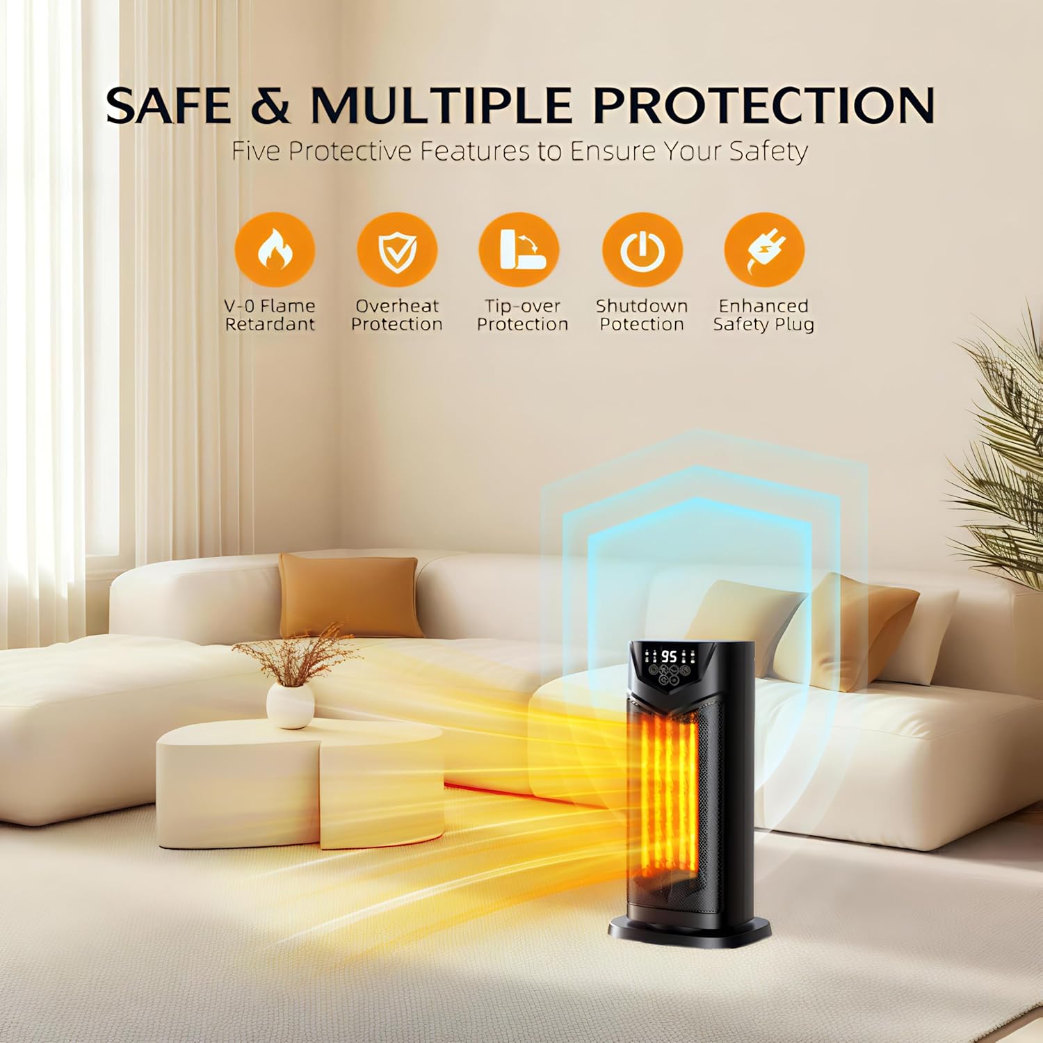 Space Heater, 1500W 2025 Upgraded Electric PTC Ceramic Heater for Indoor Use with Thermostat & 4 Fan Mode, 12H Timer, Remote, Fast & Safety Portable Heat for Bedroom, Living Room