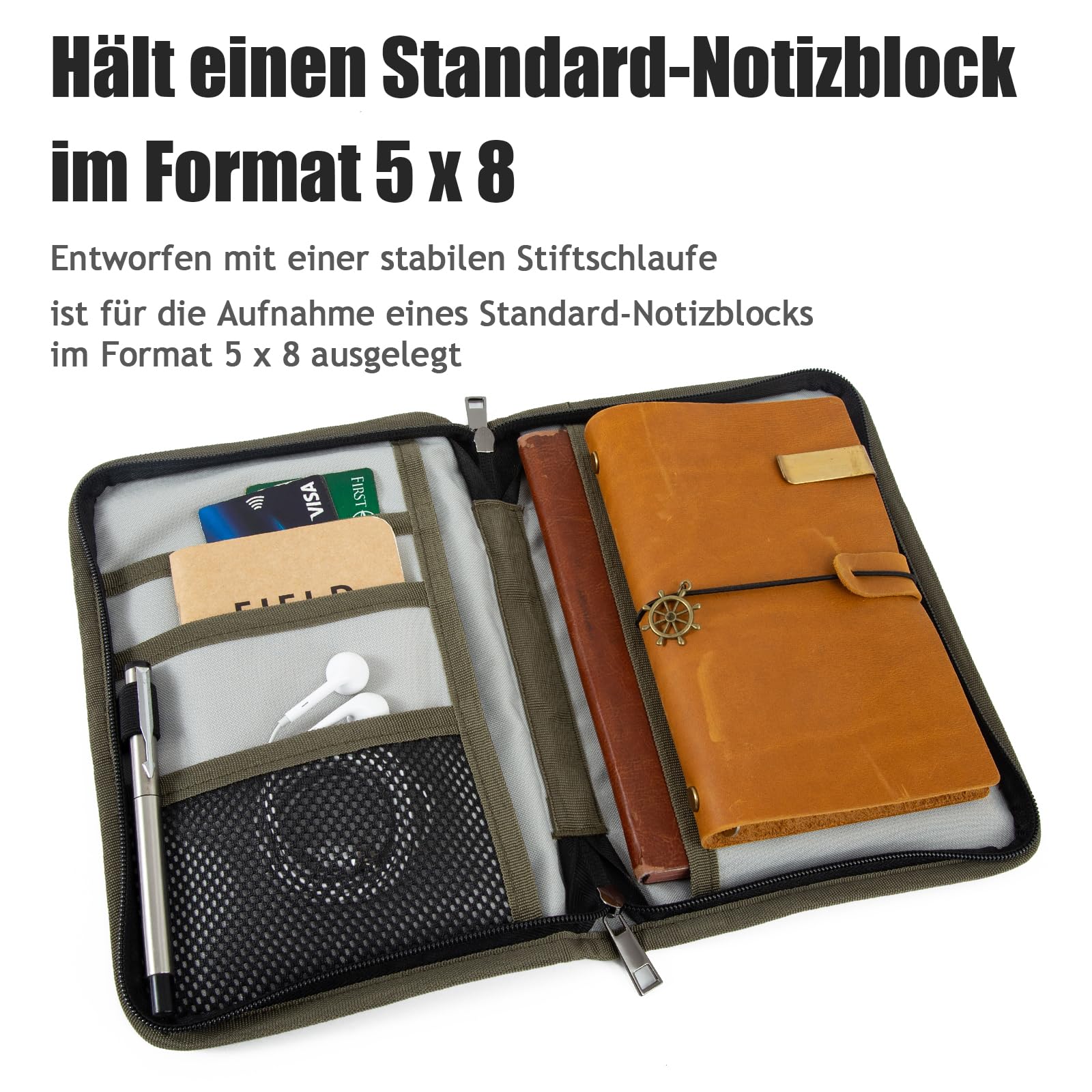 Moleskine Cahier 5 x 8 blocs de notas A5, cubierta impermeable para diario, funda para diario, funda para notas de campo, cremallera militar fuego