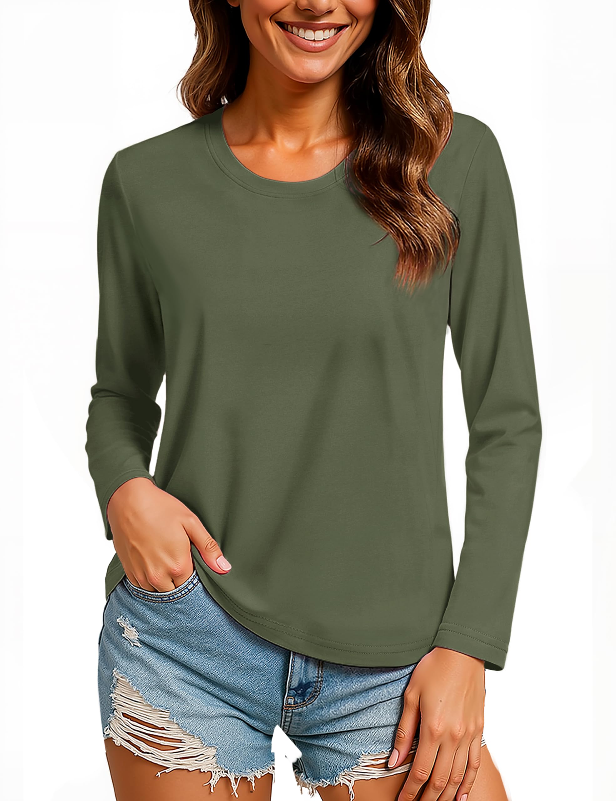 TACVASEN Langarmshirts für Damen T Shirt Baumwolle Langarm Yoga Shirt Rundhals Oberteile Tops Klassisch Unterziehshirt