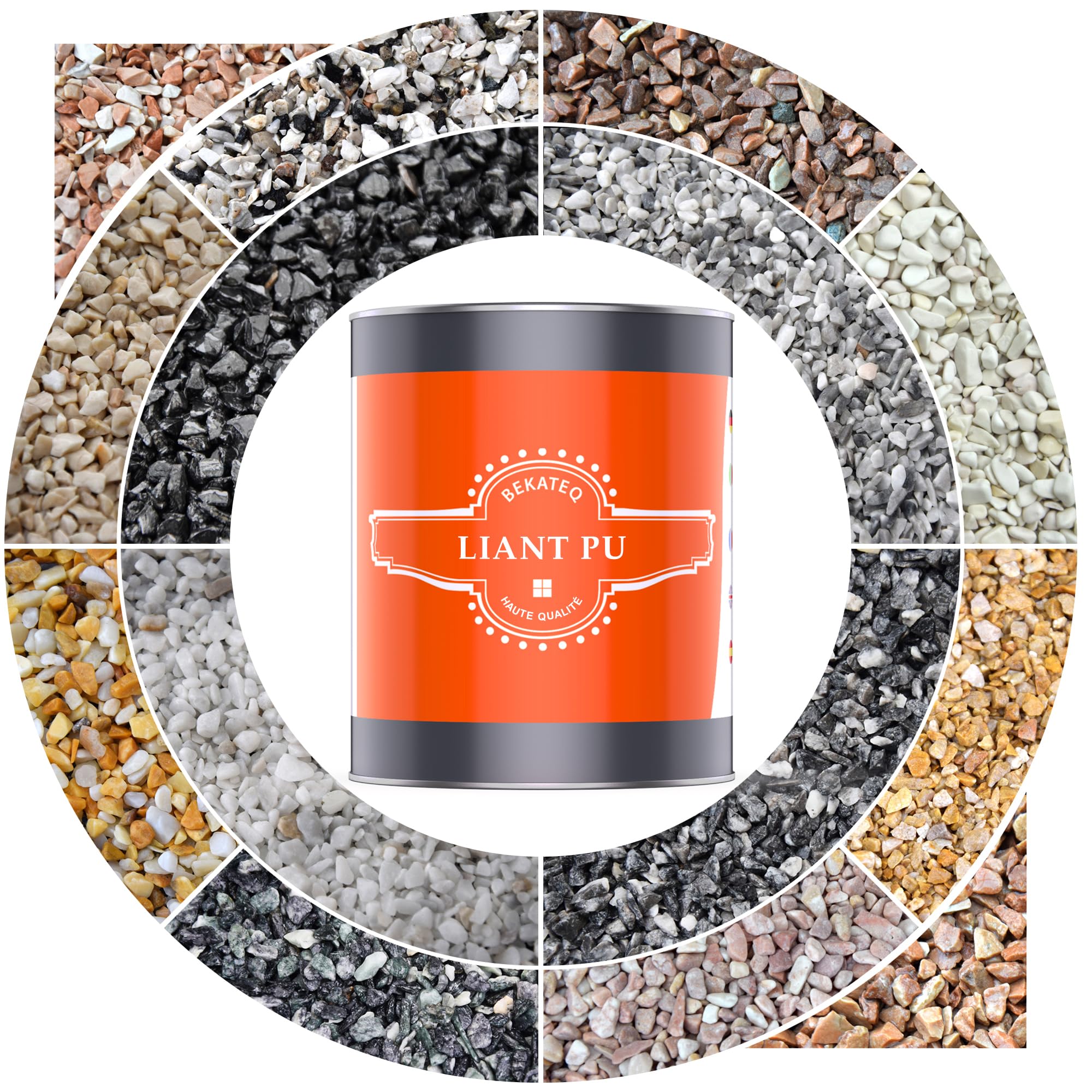 Moquette de pierre - Kit de 25 kg Gravier de marbre Grigio Bardiglio + 1kg Liant PU résistant aux UV pour intérieur & extérieur I Tapis de pierre pour terrasse, jardin, escaliers I BEKATEQ BK-605PU