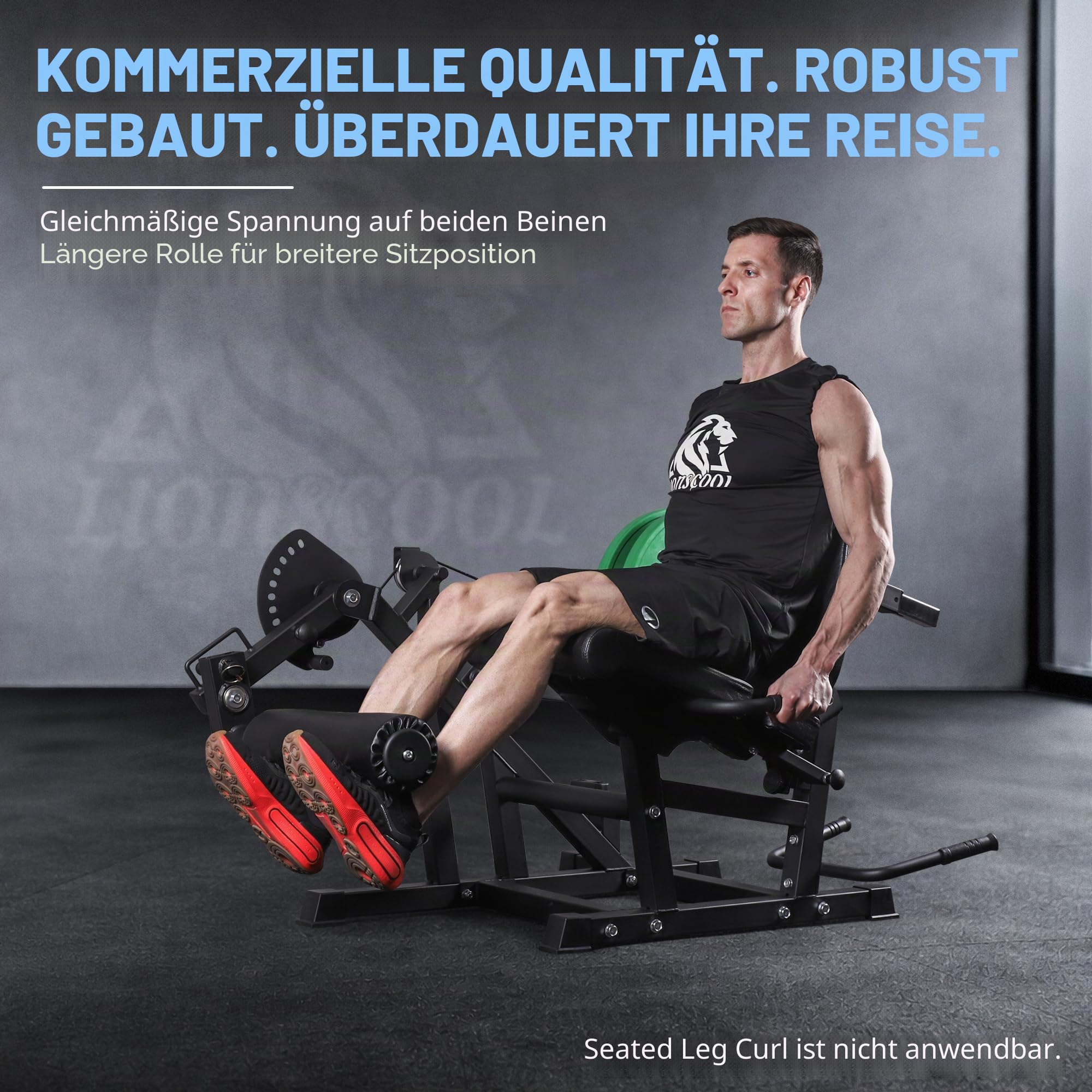 LIONSCOOL Beinverlängerungs- und Beincurl-Maschine V4.0, 360 KG Kapazität, verstellbare sitzende Beinextension, liegende Beinbeugebank, kabelbetrieben, für 5CM Hantelscheiben geeignet , Home-Gym