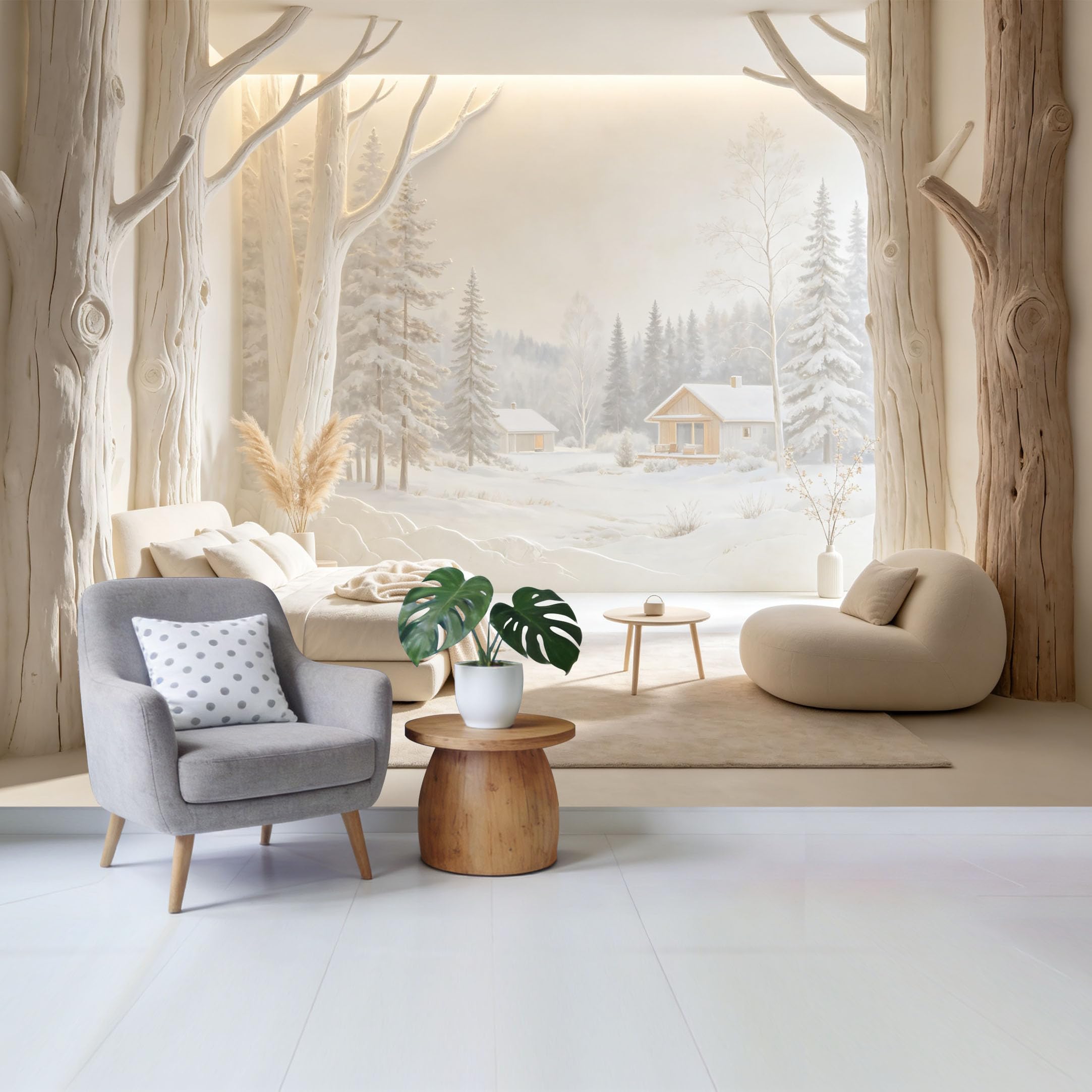 Qzlithotic Yq2605250816 Custom Size Wall Mural Snowy Forest Winter Cabin Landscape Minimalist Textured Selfadhesive Wall Fabric Removable Wallpaper For Home Office Decor
