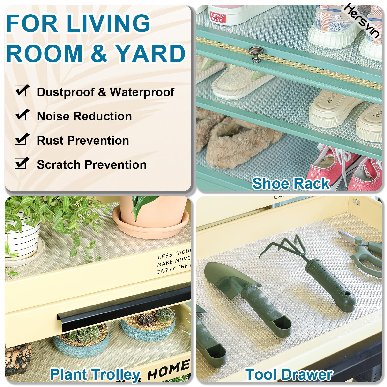 Hersvin 60cmx500cm Shelf Liners, Glue Free Kitchen Cabinet Drawer Mats, EVA Non-slip Mats, Waterproof Washable Refrigerator Mats, Furniture Protector, Plastic Cover (Transparent Stripe