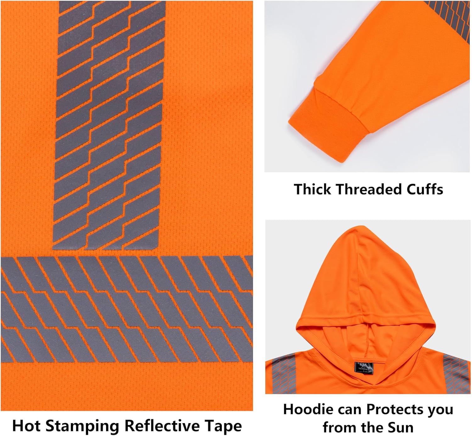 VENDACE Safety Reflective High Visibility Long Sleeve Shirts with Hood Class 3 Hi Vis Construction Breathable Work Shirts - Image 5