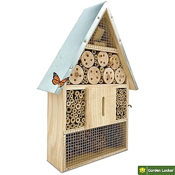 Grey Large Wooden Insect Hotel House Natural Wood Bee Bug Garden