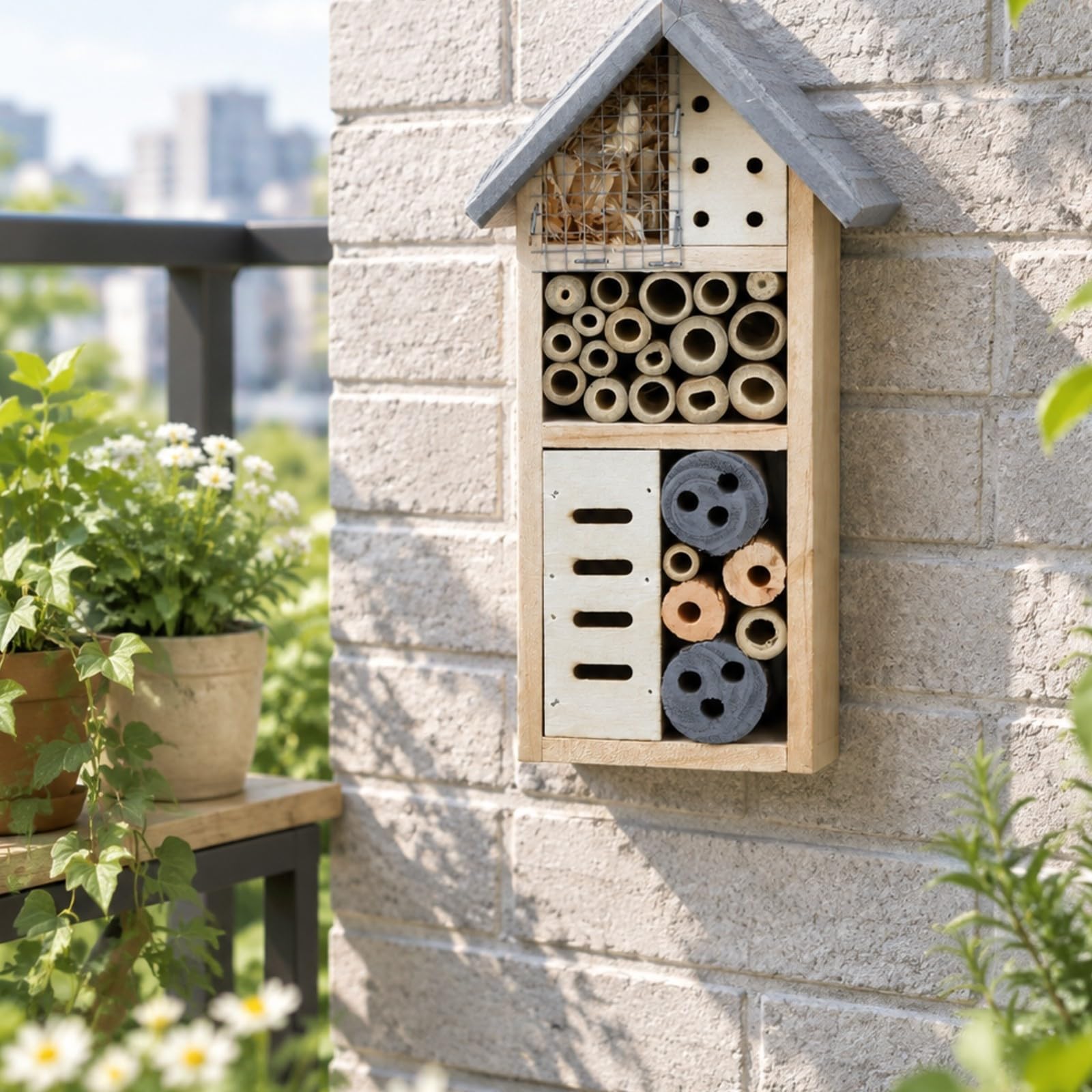 Hotel per Insetti in Legno di Abete e Bambù Facile da Appendere Insettario da Giardino Compatto Insettiera per eri, Terrazza