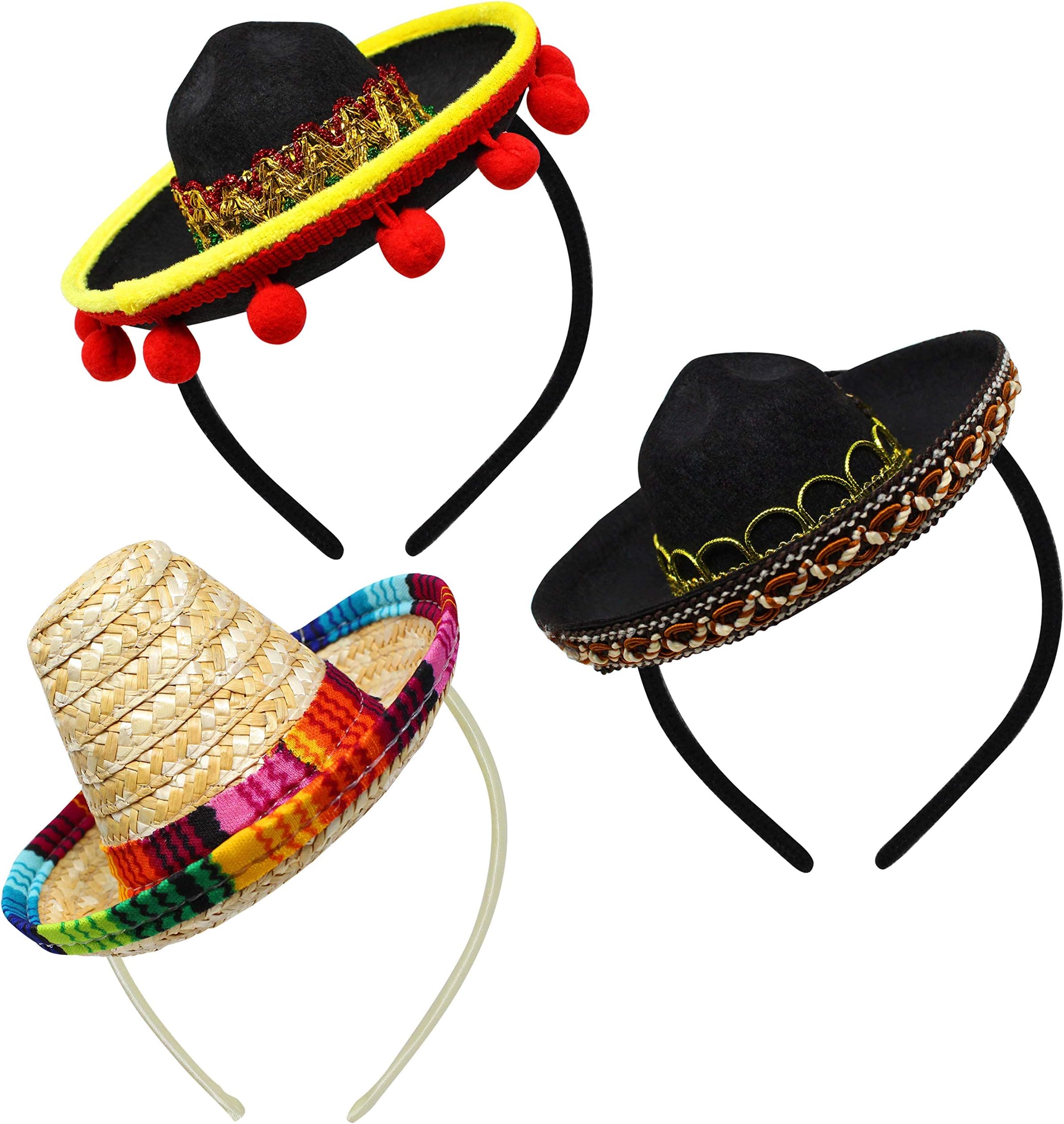 JOYIN Cinco De Mayo Sombrero Headbands - Fabric and Straw Mexican Hats, Party Costumes, Luau Event Props, Theme Decorations, Dia De Muertos Favors