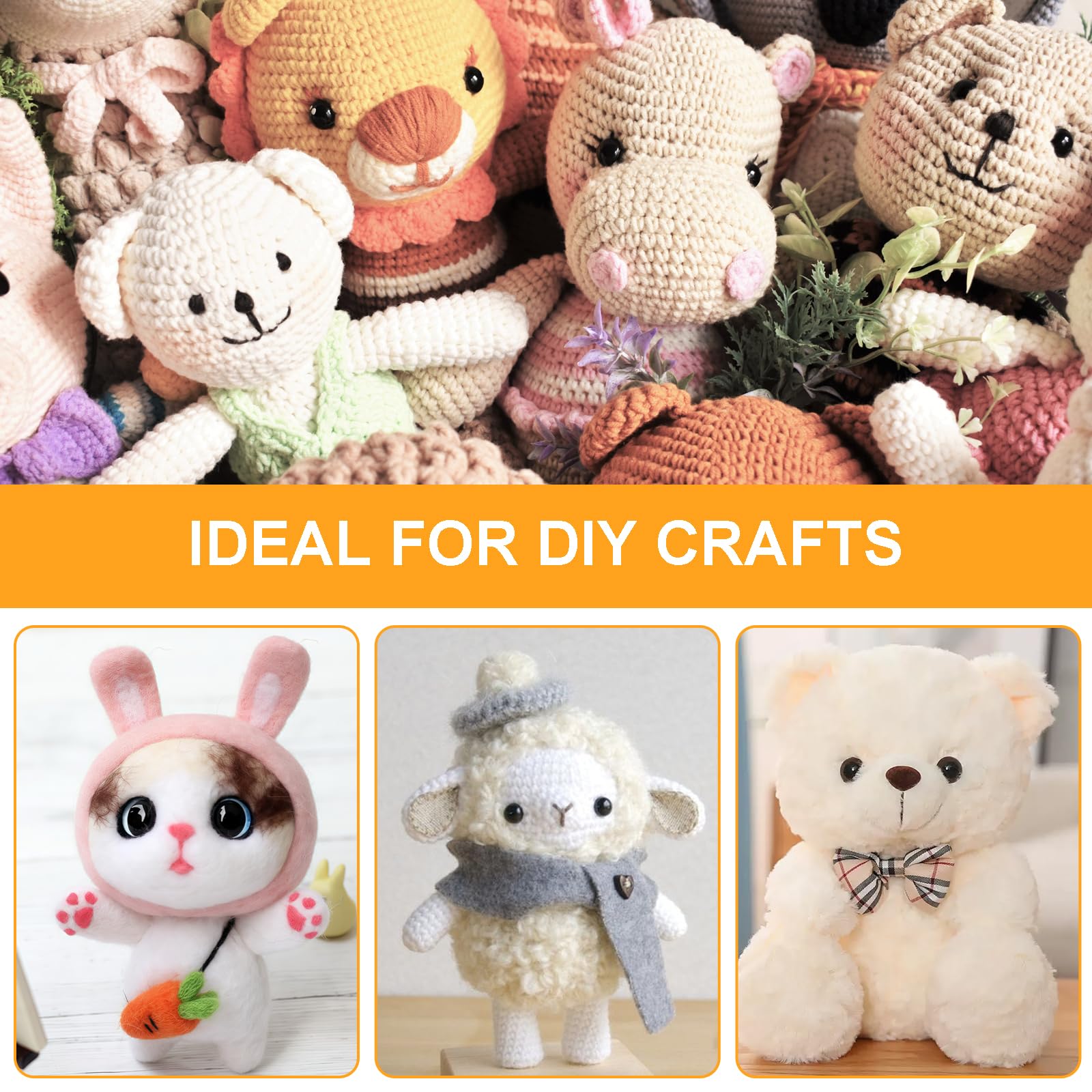 1040 Yeux Et Nez De Sécurité Amigurumi - Tailles 6-14 Mm, Pour Peluches Et Crochet