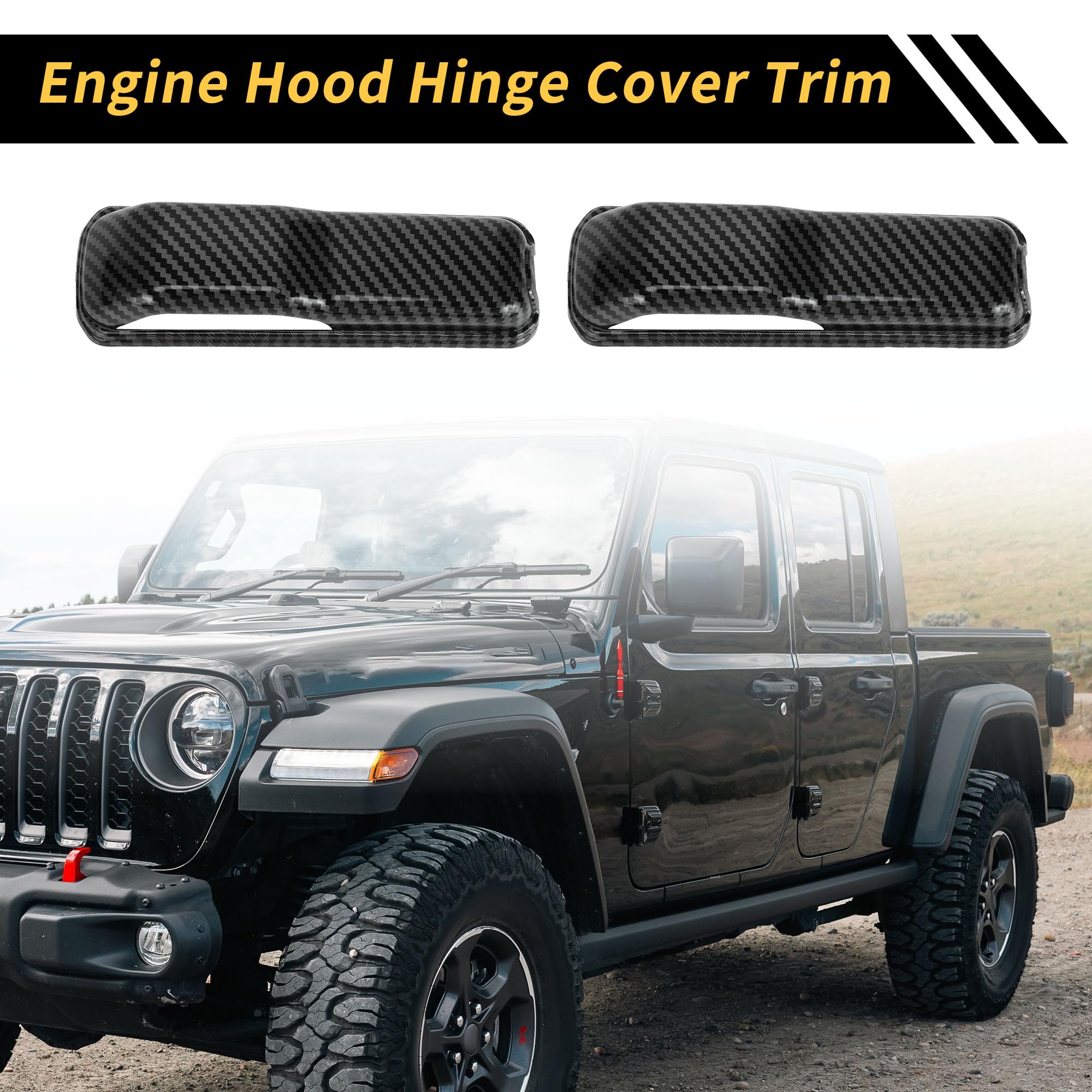 Copertura Trim Cerniera Cofano Motore per Jeep Wrangler JL JLU Sport Sahara Rubicon 2018-2022 ABS Nero Carbonio