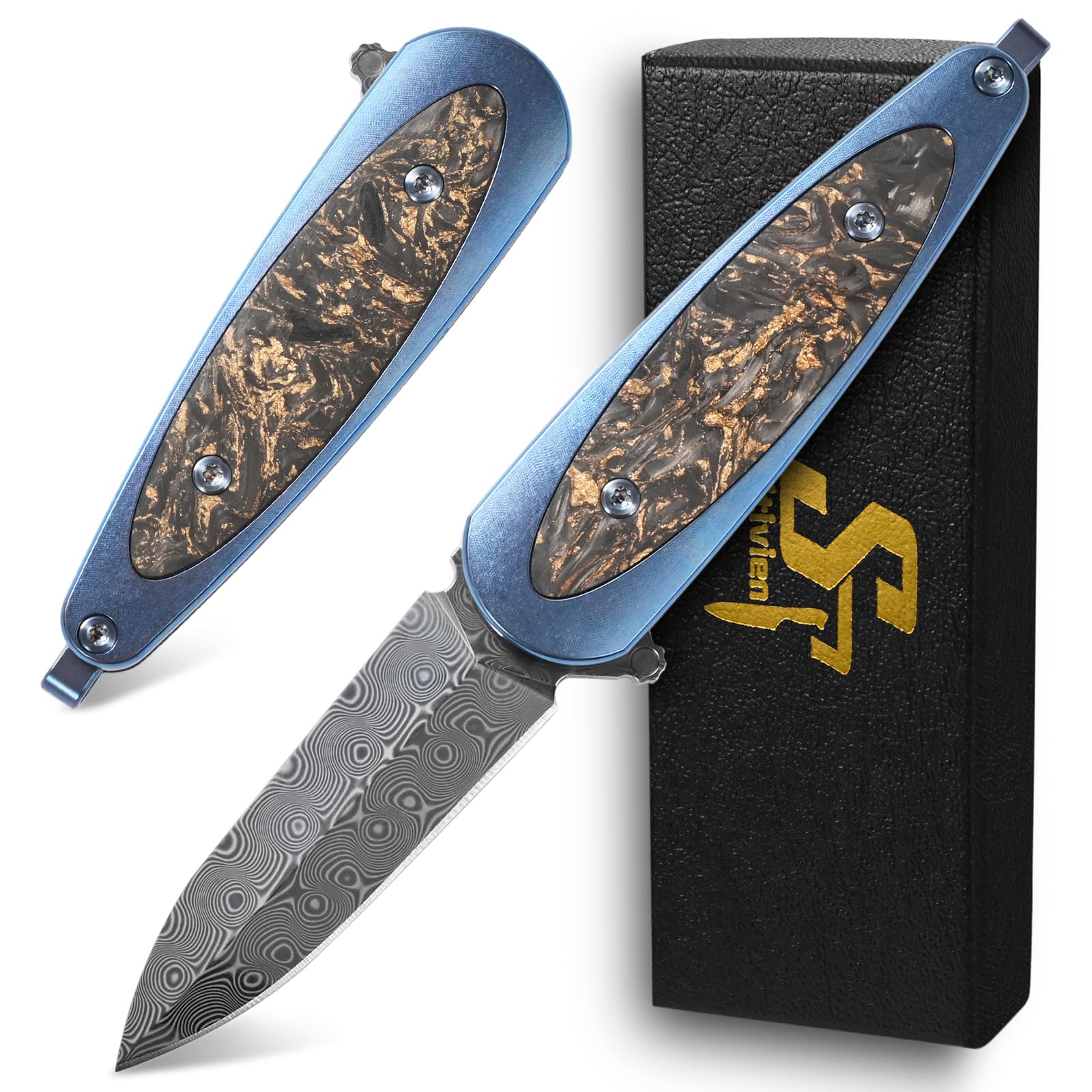 Amazon.com: Sitivien ST228 Damascus Steel Folding Knife, Copper