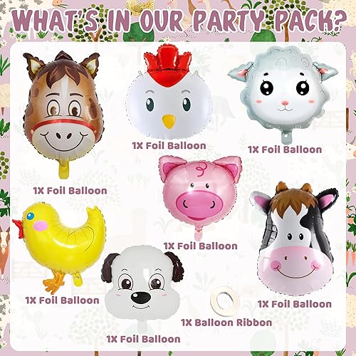 Miniatura 2 de Globos de animales de granja, juego de decoraciones de cumpleaños incluye vaca, burro, oveja, cerdo, pollo, adecuado para fiestas temáticas de