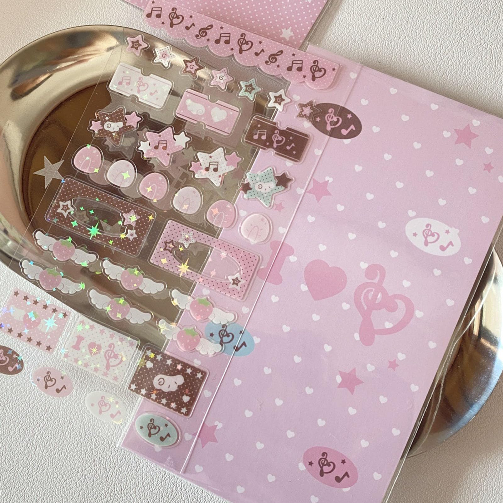 RBRMHM Glittering Music Note Strawberry Star Adhesive Decorative for Scrapbooking Journal Phone Case