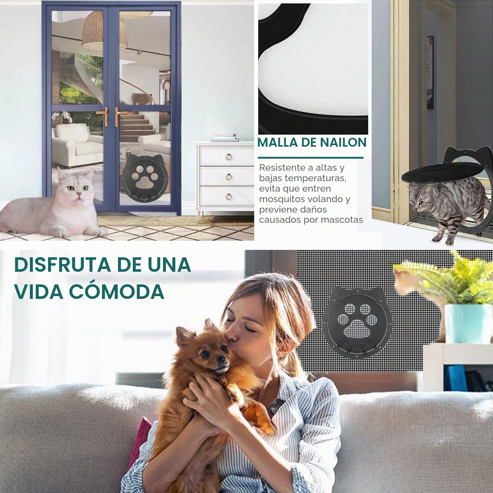 Puerta Gatera para Mosquiteras 29x26 cm con Cierre Magnético