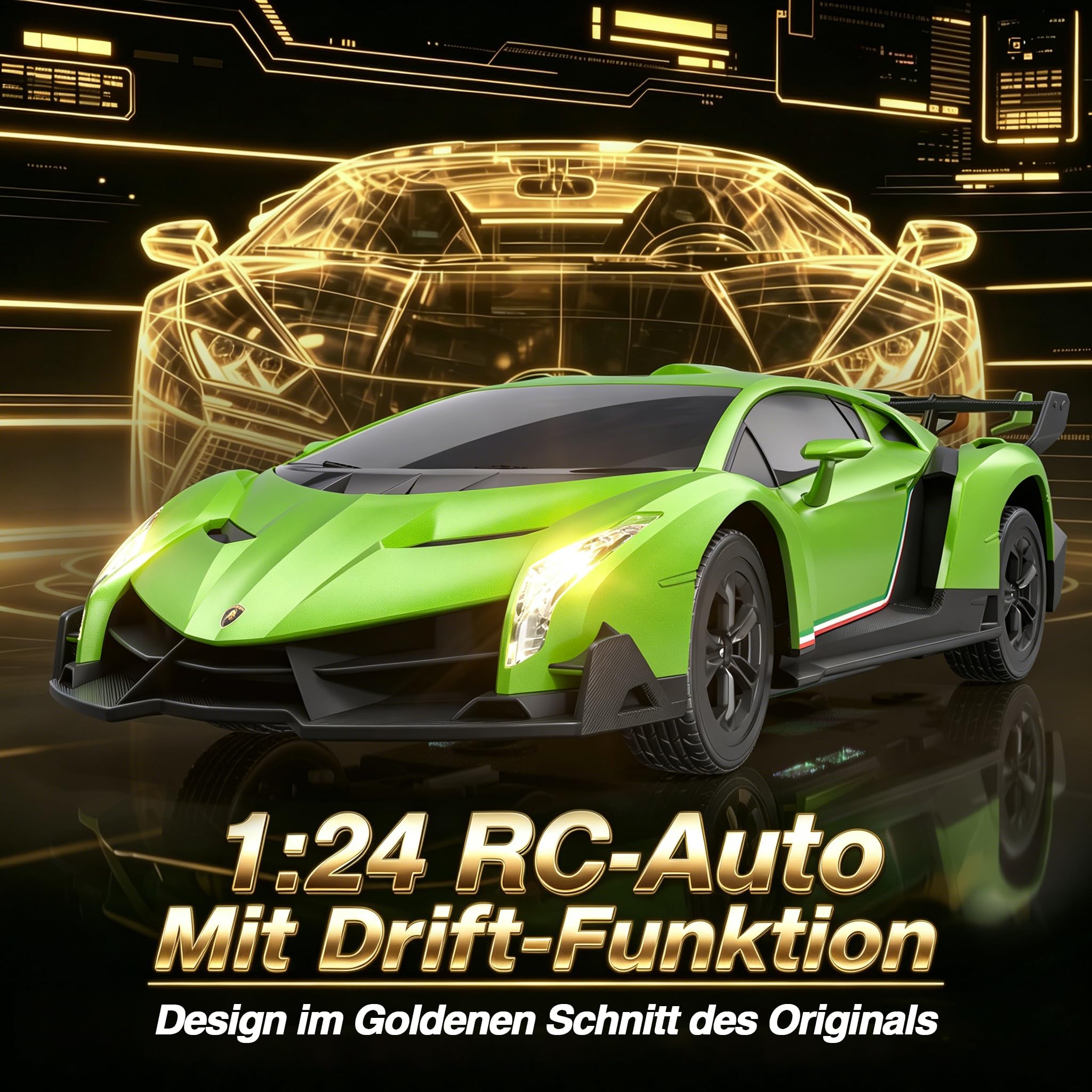 Lamborghini Ferngesteuertes Auto ab 6-12 Jahre, 1:24 RC Drift Auto 25KM/H | 4WD Vollproportionale Drosselklappe, Einstellbare Geschwindigkeit und Lenkwinkel, Spielzeug Geschenke Jungen 6 7 8 9 10 11 12