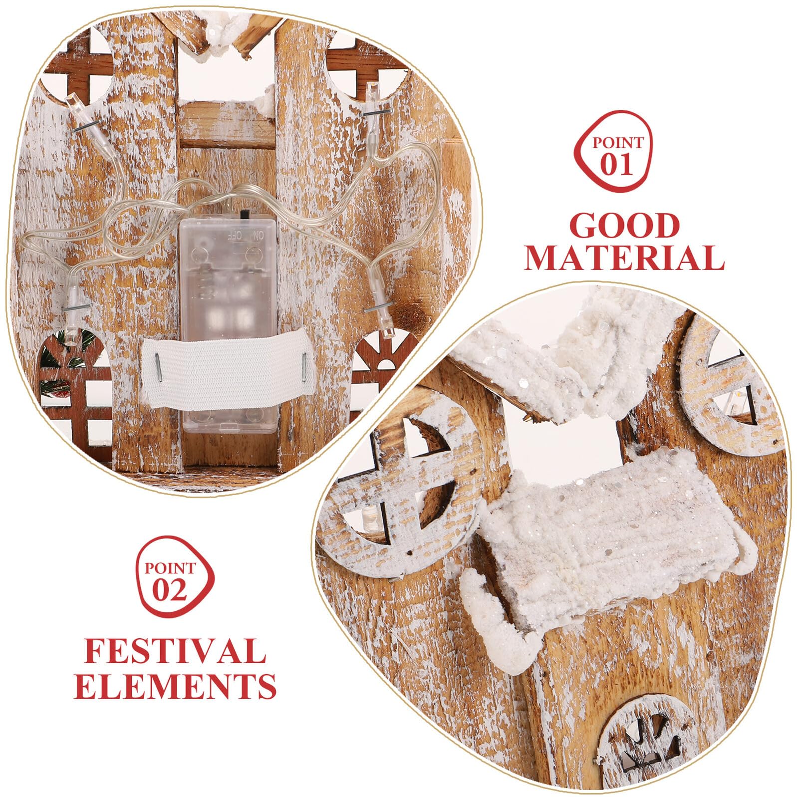STOBAZA Adorno Navideño de Casa de Madera Pequeña Luz Nocturna Integrada Decoración Navideña sin Pilas Miniatura Efecto Nieve para Ambiente Festivo y Sala de Estar