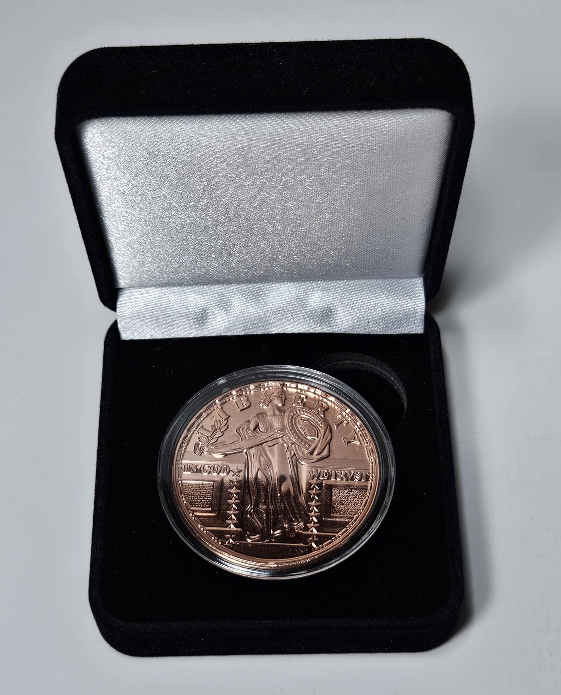 Standing Liberty Design 1 oz Pure .999 Copper Round, 39mm Collectible Art Round with Black Velvet Display Box