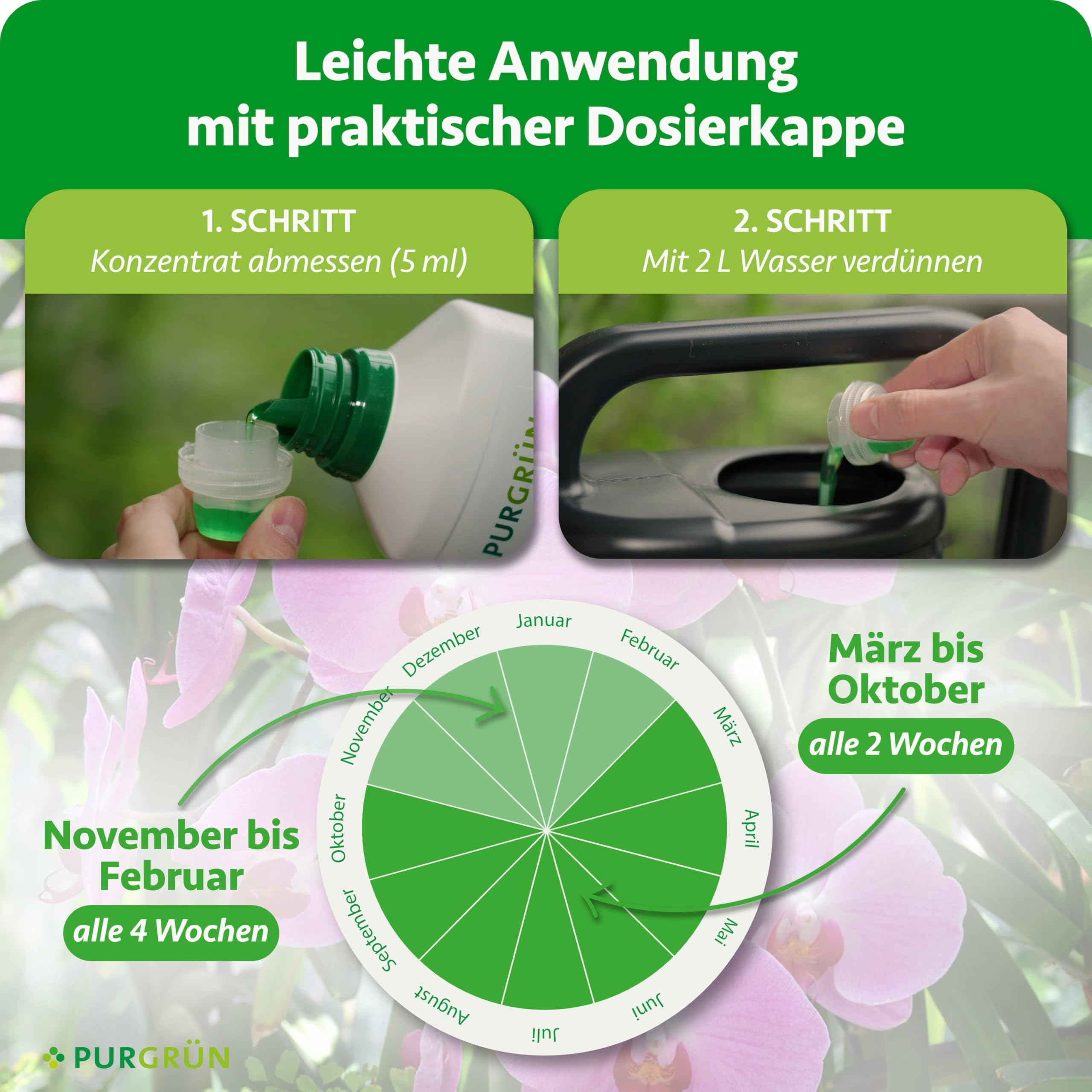 Orchideendünger 1 Liter – Lang anhaltende Blütenpracht dank Guano – Vollspektrum Nährstoffe für gesundes Wachstum – Konzentrat für ca. 400 Liter Gießwasser – Premium-Flüssigdünger