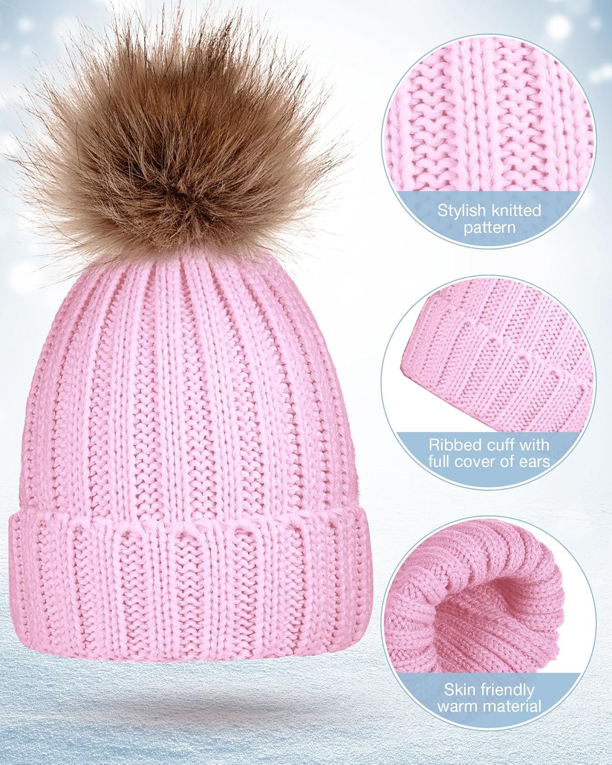 JaGely 8 Pcs Winter Beanie Hat Glove Set for Women Knit Hats with Pom Pom and Touchscreen Gloves for Women Men Family Gifts - Image 3