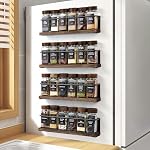 Wooden Lid Magnetic Spice Rack with 24 Jars, 216 Labels, 1 Steel Funnel for Refrigerator,Microwave Oven - Full Set of Spice Organizer