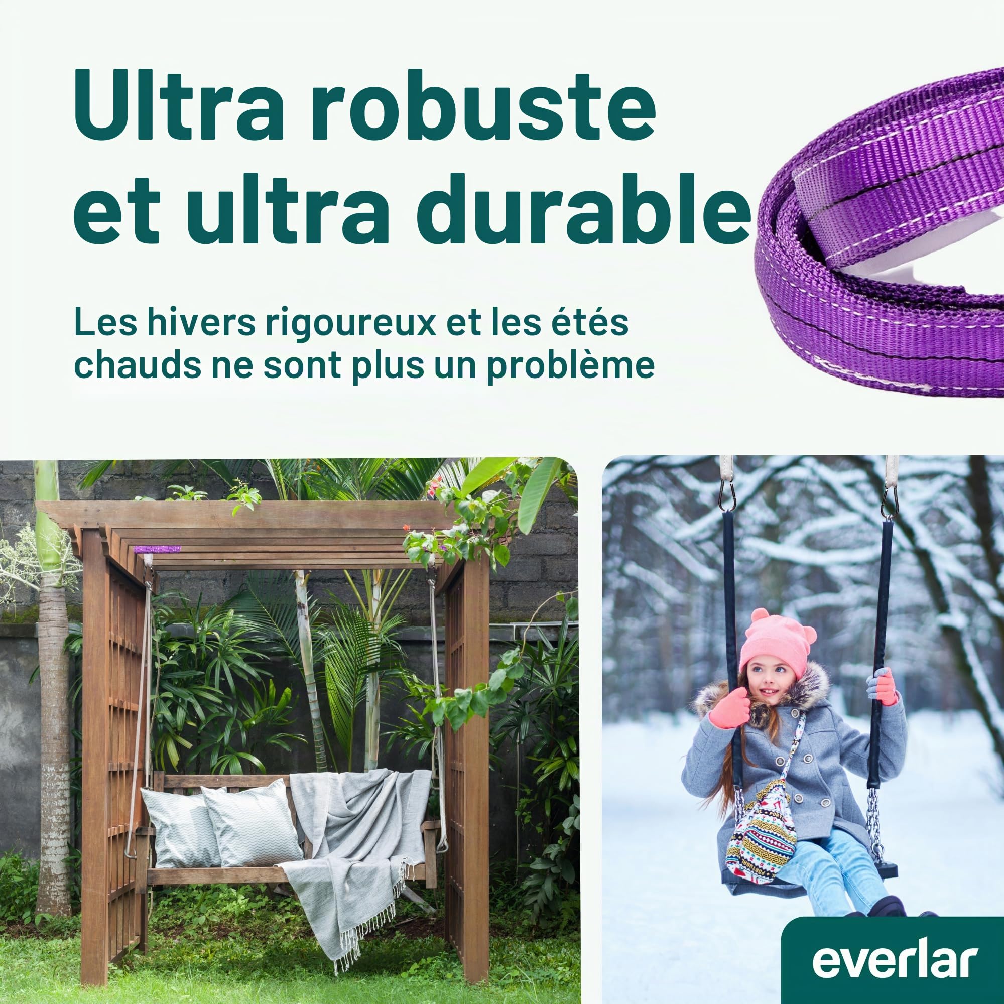 EverStraps Fixation Balançoire Arbre 2 x 1000 kg 1M Ultra Résistant pour Balançoire Arbre, Fixation Hamac, Suspension Balançante, Suspension de Chaise Suspendue, Sangle Arbre