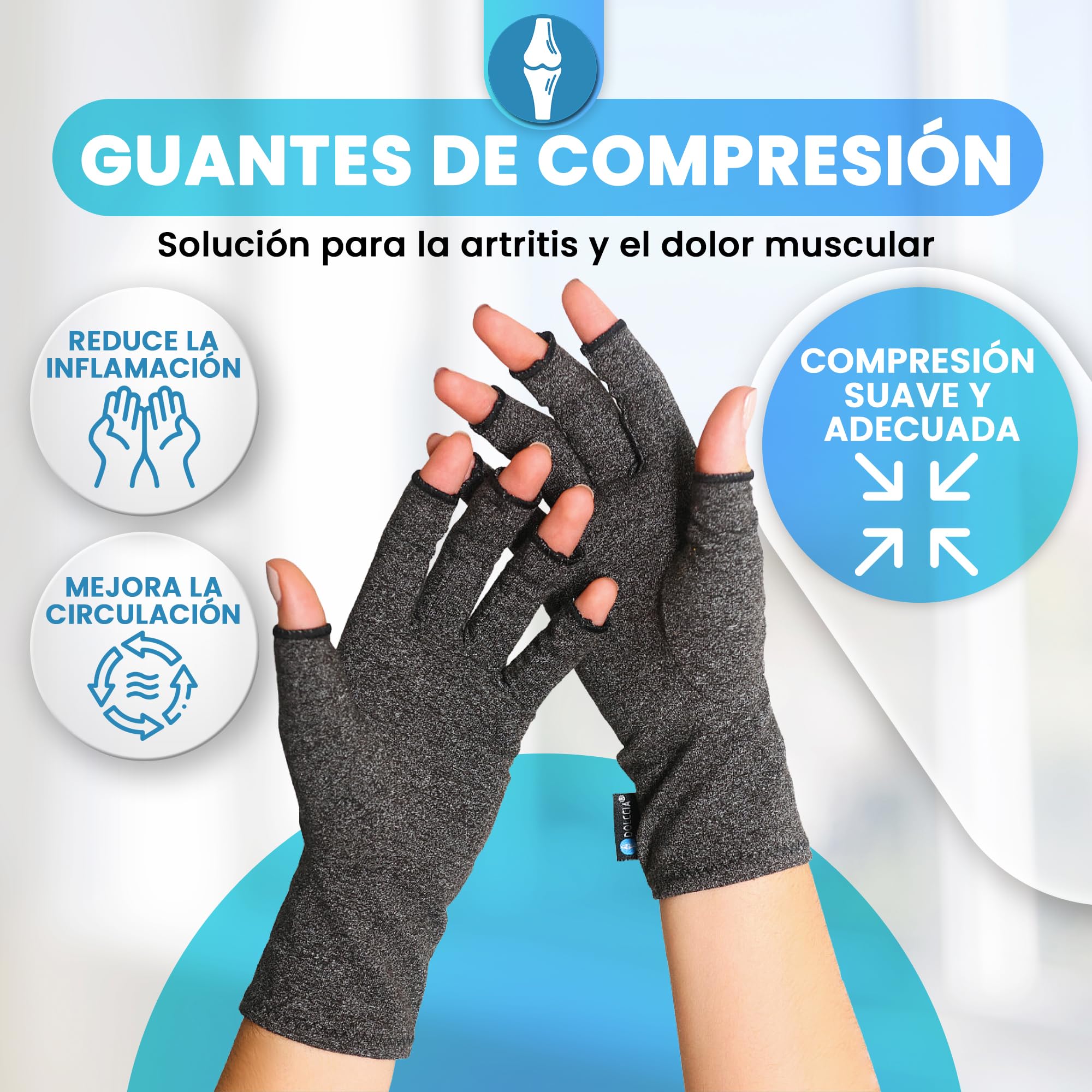 DOLCCIA Guantes de compresión artritis, Alivio para dolor de manos y artrosis, Mejora la hinchazón y circulación, 1 par mujer y hombre (S)