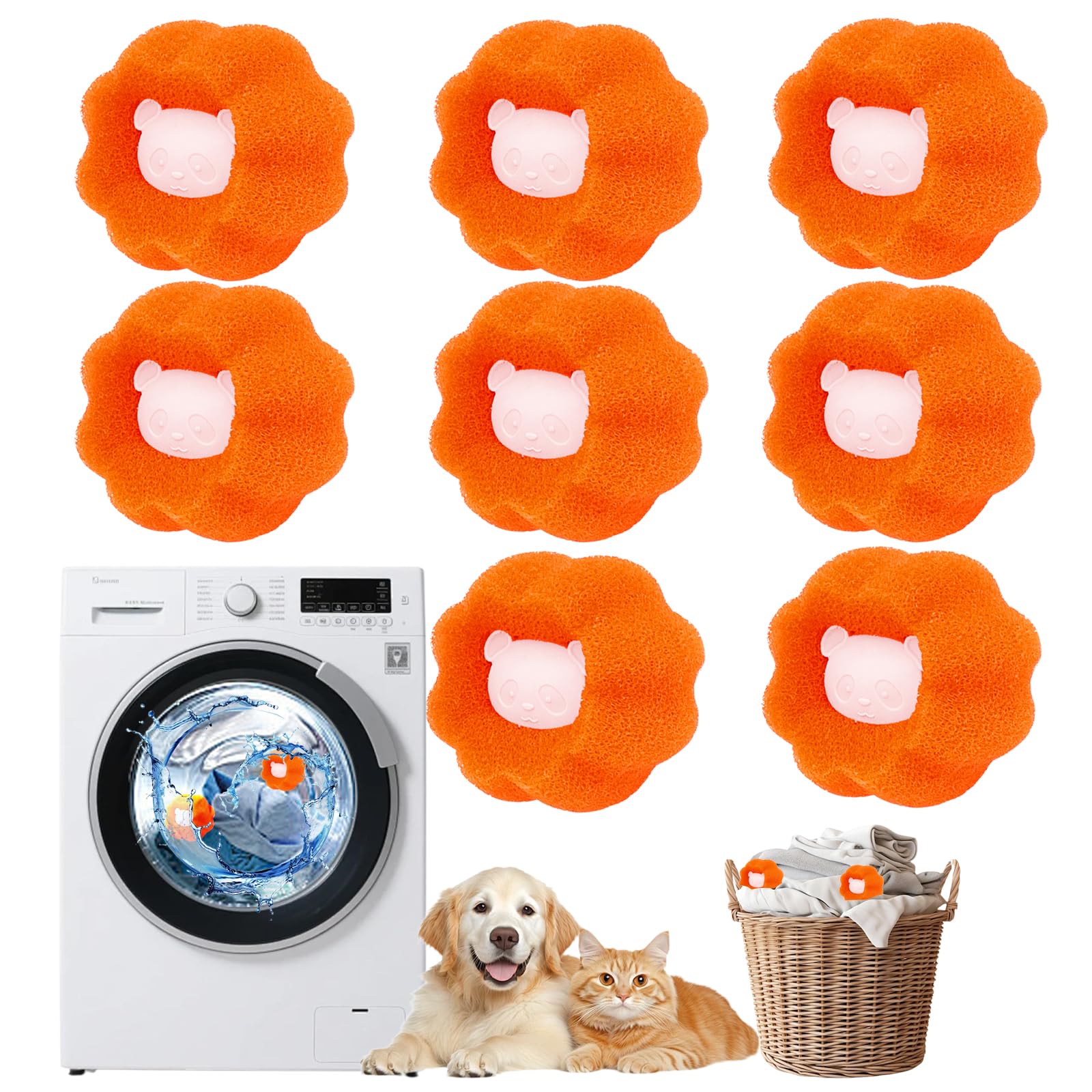 Pet Hair Remover Washing Machine – 8 Reusable Laundry Hair Catcher – Effectively Removes Cat and Dog Hair – Pet Hair Remover for Laundry for Clothes and Bedding