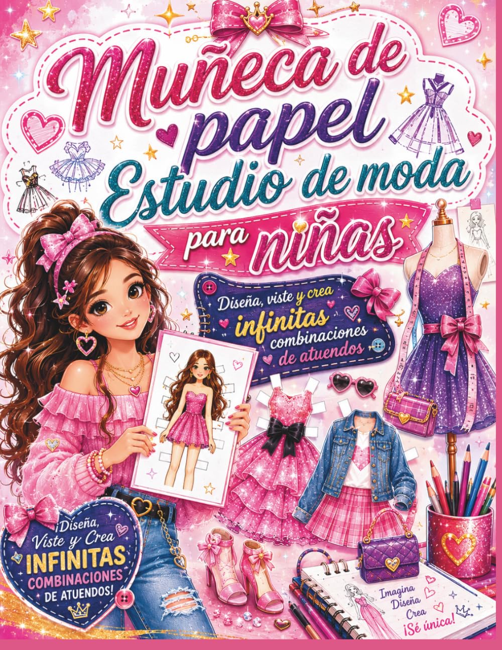 muñeca de papel Estudio de moda para niñas: Diseña, viste y crea infinitas combinaciones de atuendos