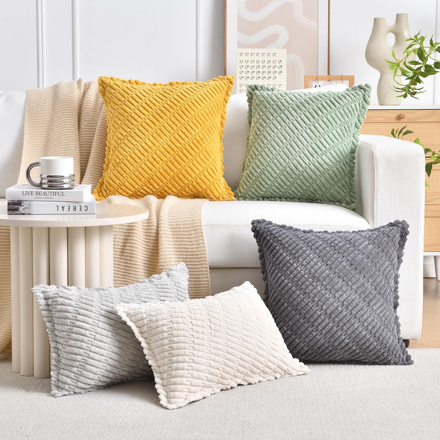 LRartdeco Corduroy Cushion Covers Large Cushions Twill Decorative Pillows Boho Cushion Covers Modern Throw Pillow Covers Couch Pillows for Home Decor Sofa Bedroom With Edging 50x50 - Image 4