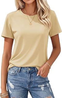 MAGCOMSEN Women's T Shirts Cotton Short Sleeve Shirts Crew-Neck Summer Tops Classic-Fit Tees Breathable Casual Clothes