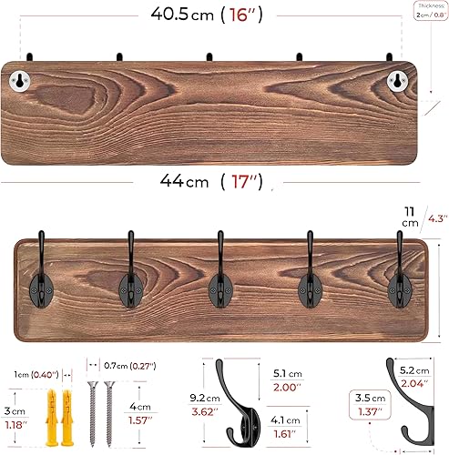 Miniatura 2 de SAYONEYES Perchero de madera con 10 ganchos de metal para colgar  39 pulgadas de madera maciza de pino maciza de alta calidad  Perchero de pared
