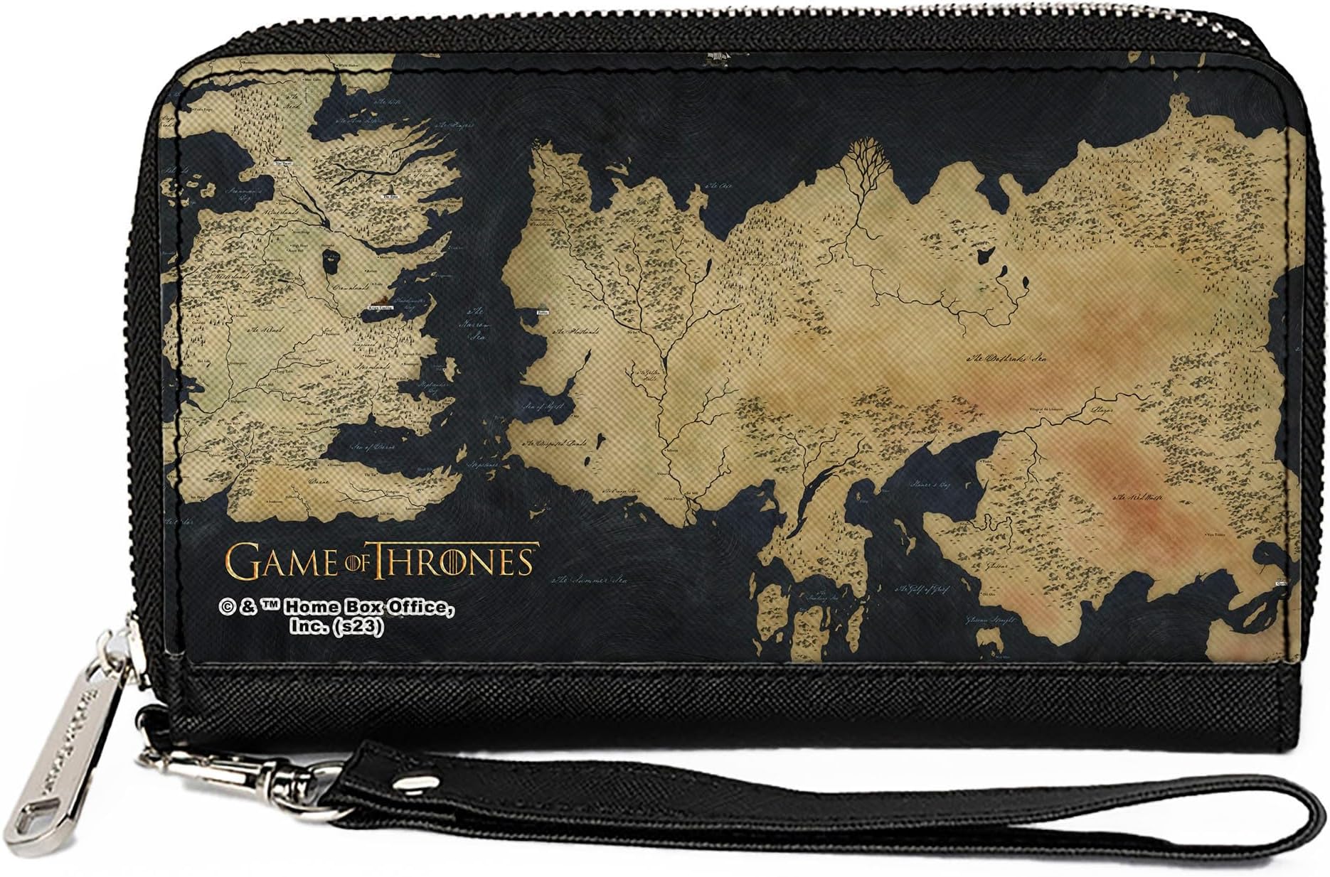 Game of Thrones Wallet, Zip Around, GAME OF THRONES World Map Westeros and Essos Grays/Tans, Vegan Leather, 7.5"x4.5", Casual