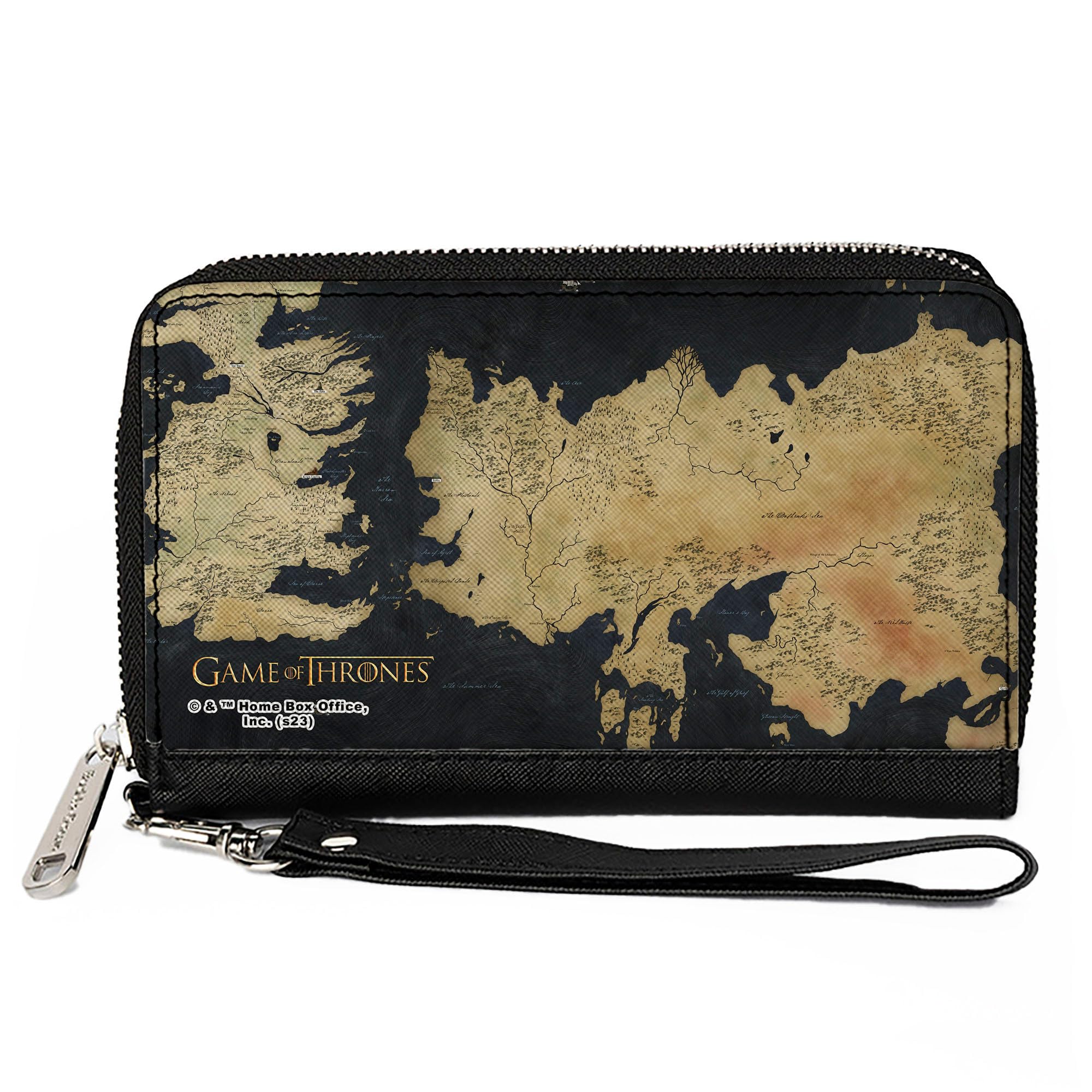 Buckle-Down Game of Thrones Wallet, Zip Around, GAME OF THRONES World Map Westeros and Essos Grays/Tans, Vegan Leather