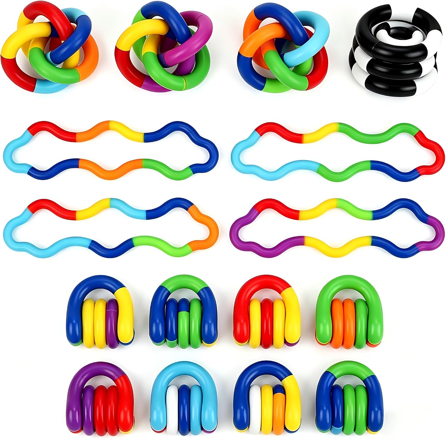 Quiet Twisty Fidget Toys 8PCS for Adult, Sensory Worry Toys, Bendable Twiddle Tubes, ADHD Autism Calm Down Toy, Office, Party Favors, Stress Relief Toys for Adult