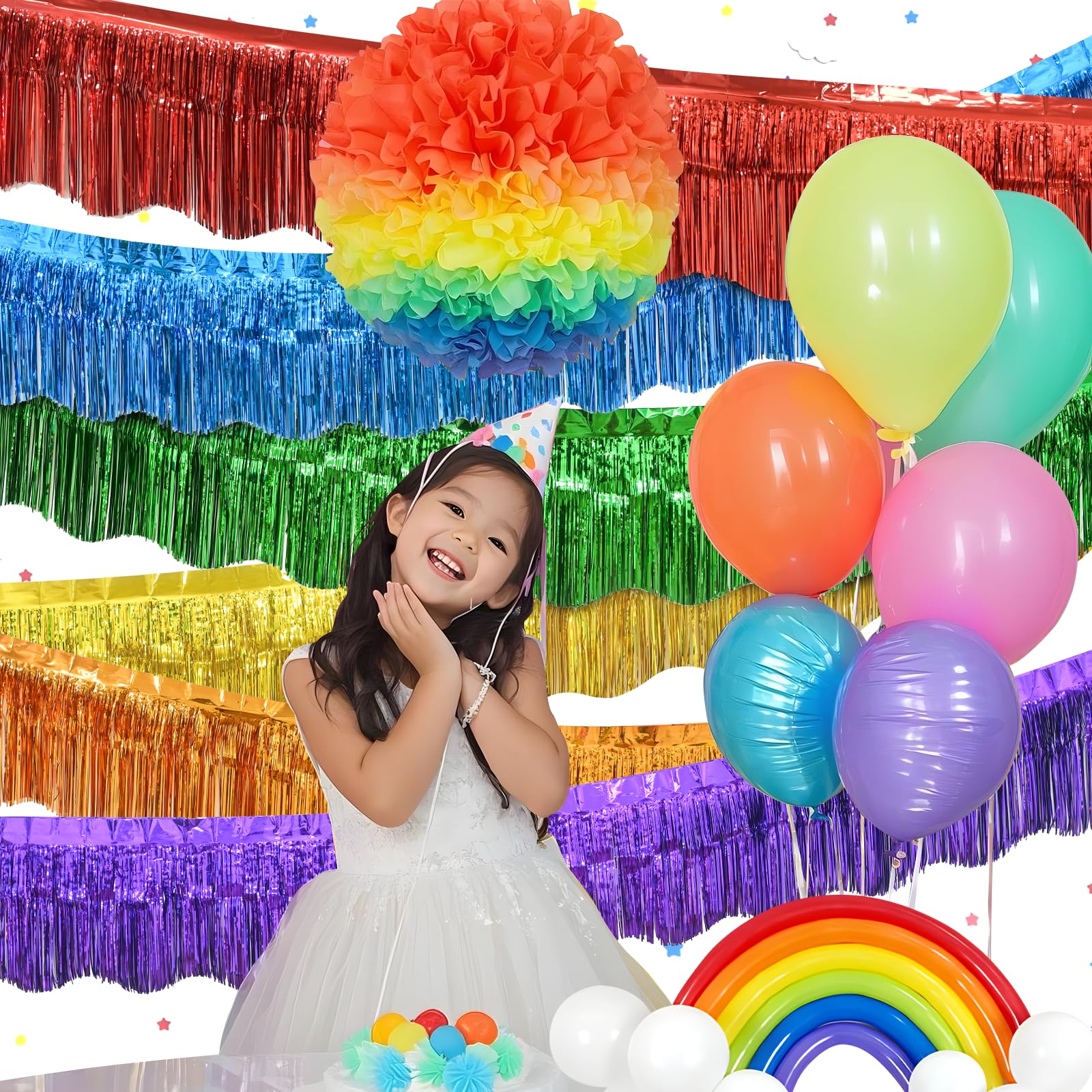 LOLStar Regenbogen-Folien-Fransengirlande, Party-Dekorationen, 6 Stück, Regenbogen-Lametta-Metallic-Glitzer, hängende bunte Tischröcke für Geburtstag, Hochzeit, Weihnachten, Stolz, Monat, Parade