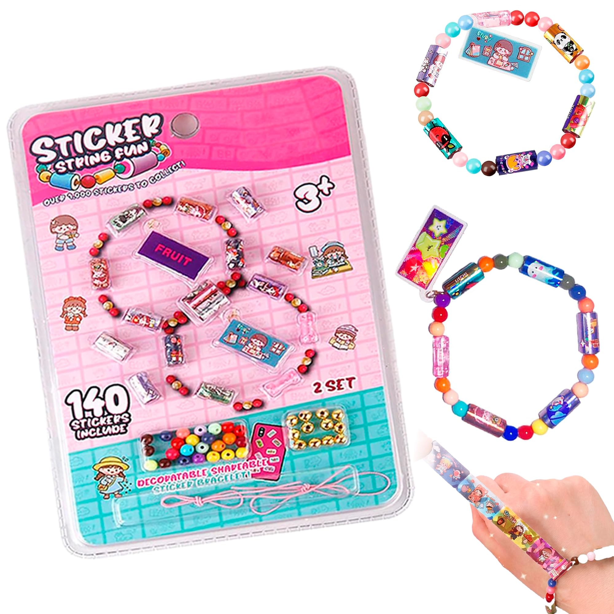 Sticker Bracelet Making Kit, DIY Friendship Bracelet & Jewelry Set with 140 Mini Holographic Stickers, 2 Pendants & 2 Reusable Bracelets, Gift-Ready Creative Craft Kit for Girls Ages 6 7 8 9 10 11 12