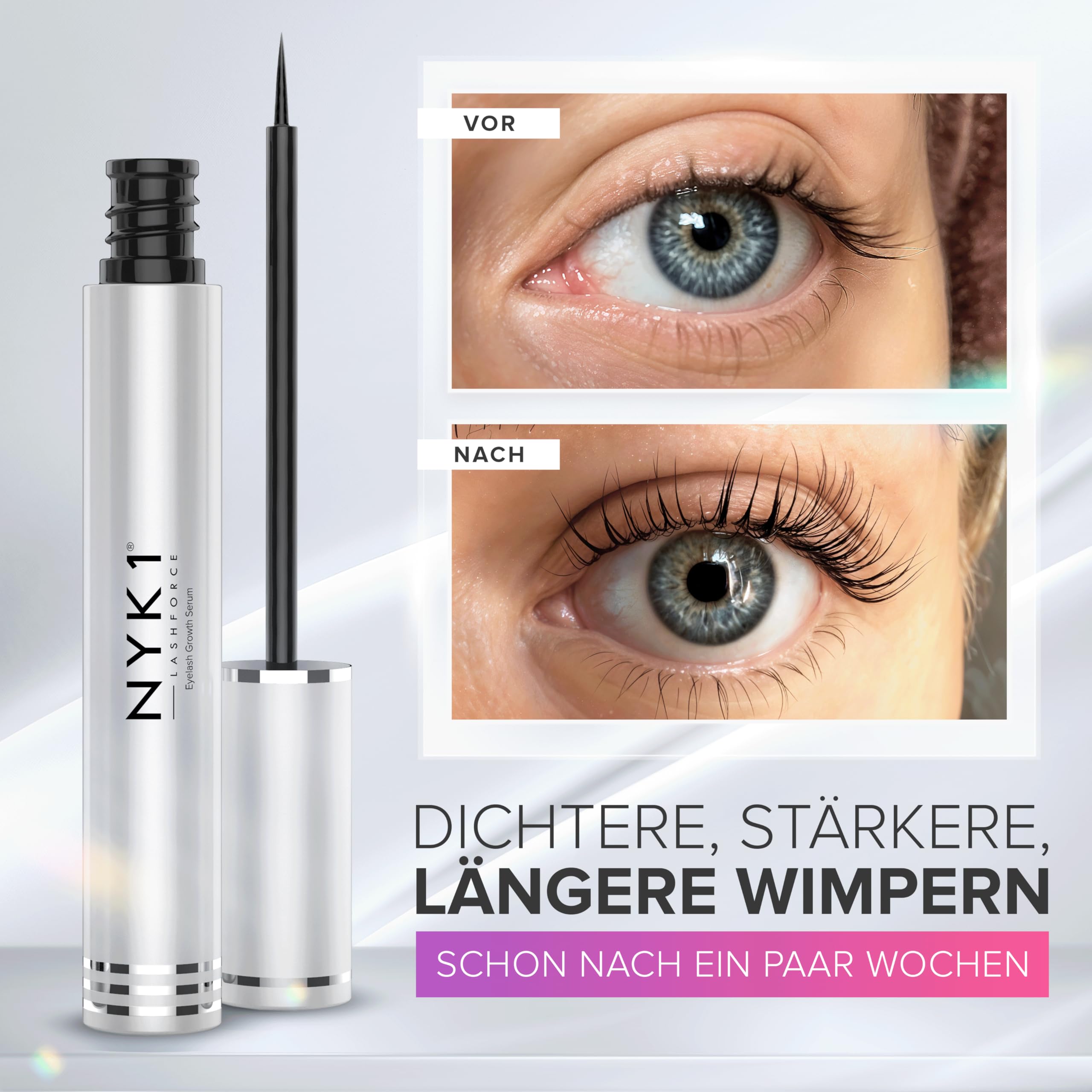 NYK1 SKONCENTROWANE Serum do Rzęs Dla Dłuższe Rzęs | XL - 8ml | LashForce Serum do Rzęs dla Rzadkich, Krótkich i Cienkich Rzęs - Łatwa Formuła dla Pełniejszych i Gęstsze Rzęs
