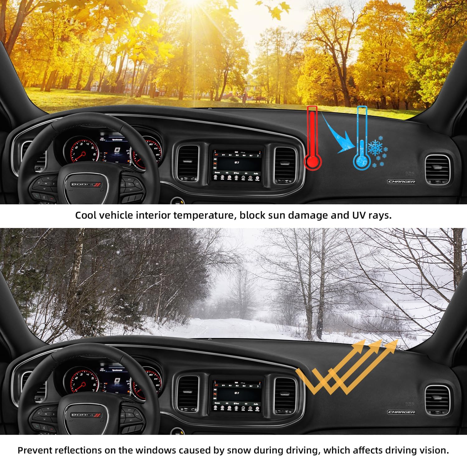Dashboard Dash Cover Mat for Dodge Charger 2011-2023 Polyester Custom Fit Dodge Charger Accessories Dash Cover Black Trim (Charger 2011-2023, Black)