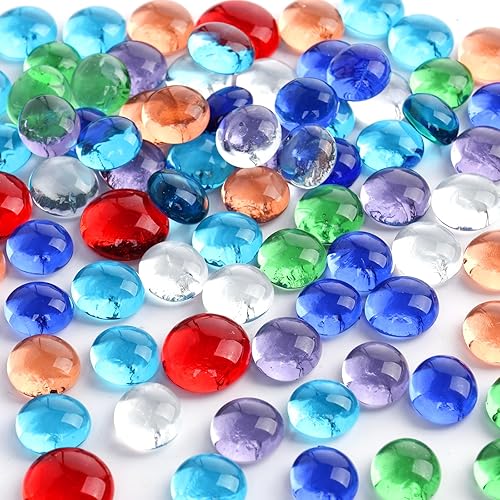 FUTUREPLUSX 80 unidades de canicas de vidrio plano, rellenos de jarrón de 0.5 pulgadas, gemas de vidrio decorativas, guijarros para acuario, pecera,