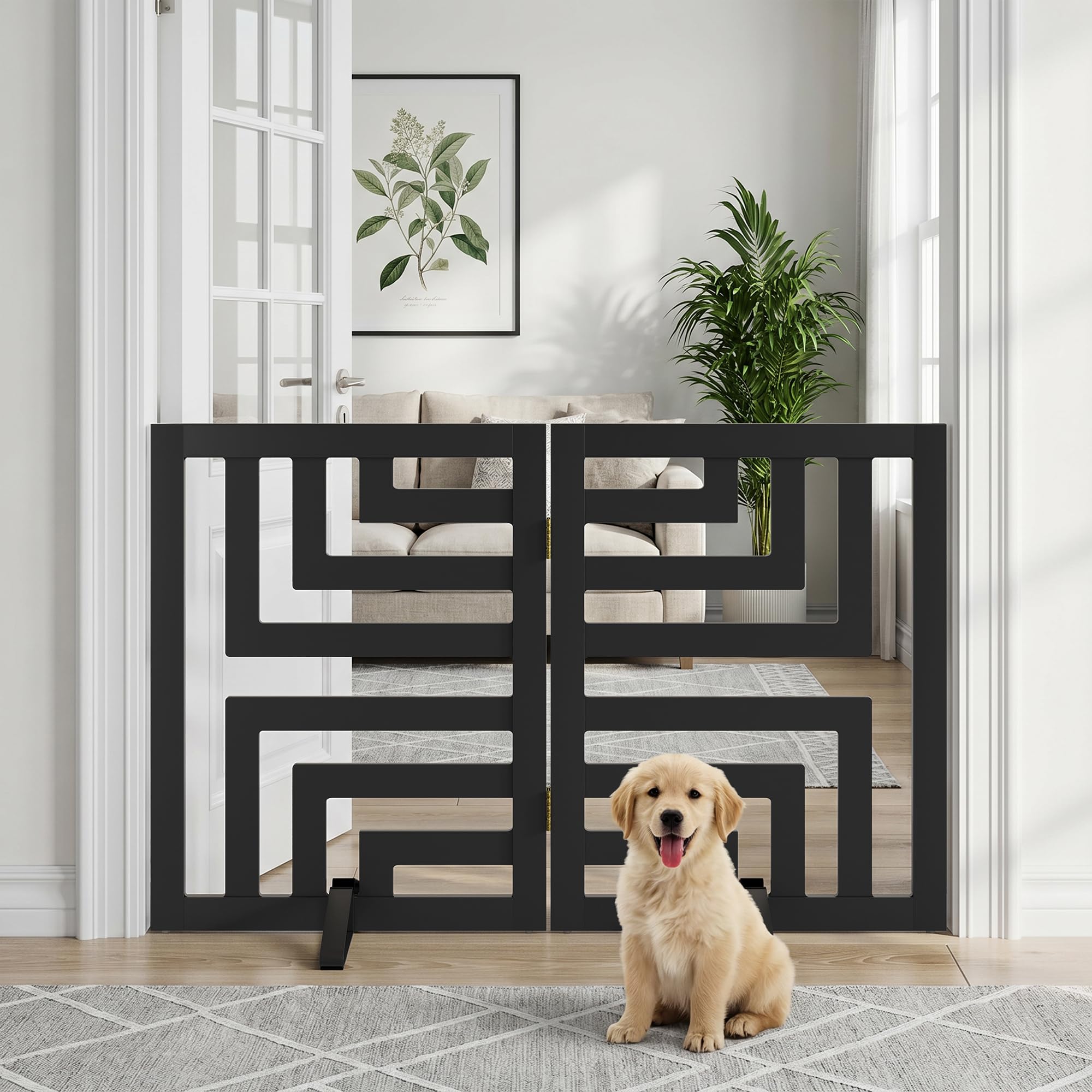 Dog Gate, Angled Design Freestanding Dog Gates for Doorways 2 Panels (black)