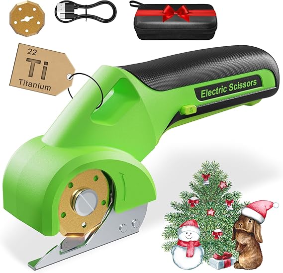 4V 2000mAh Cordless Cardboard Cutter, Electric Box Cutter for Cardboard with 2 Titanium Blades, LED & Safety Lock, Rotary Cutter for Fabric, Stocking Stuffers Gifts for Men Women - Grass Green