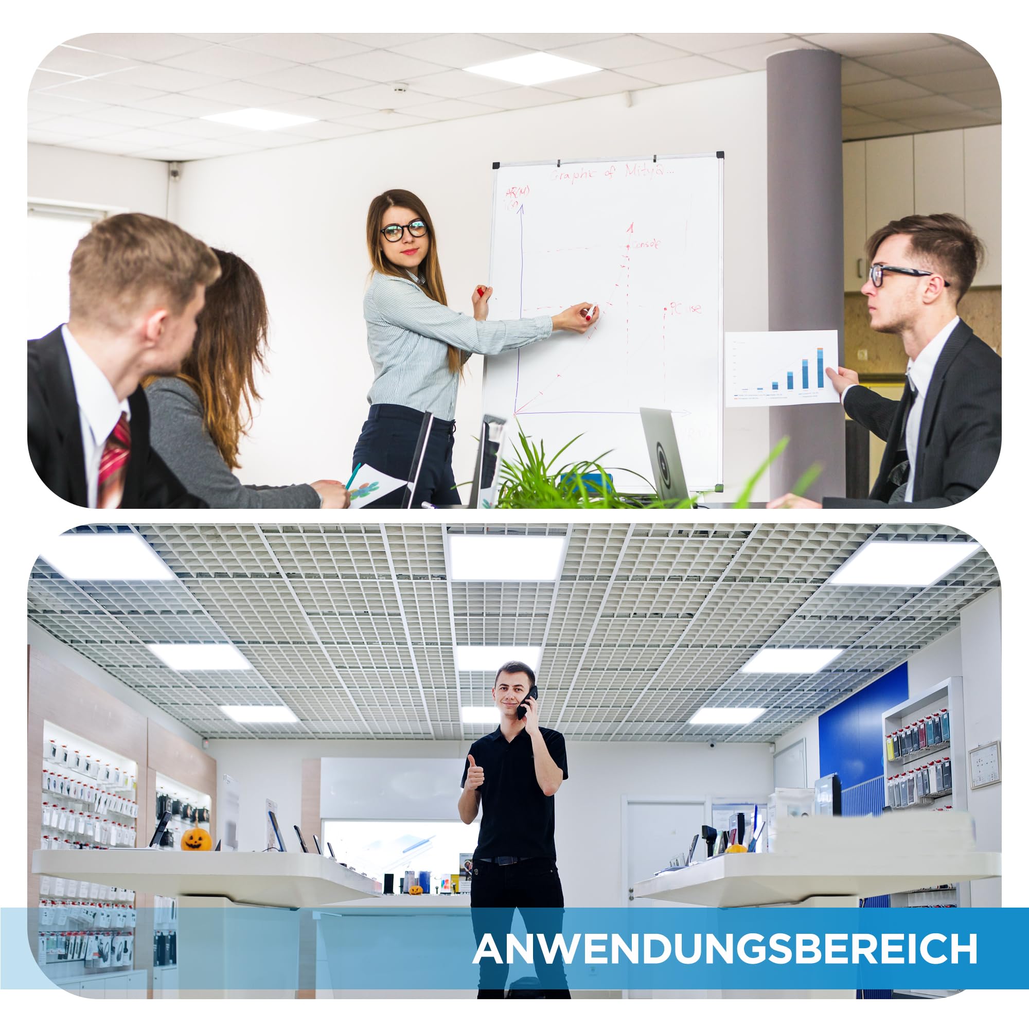 LECOM 6er Set LED Panel 62x62 cm Neutralweiß 4000K - 4000lm Deckenleuchte - Flimmerfreie Rasterleuchte für Einbau - Bürolampe - Ideal für Gewerbe, Büro, Praxis & Verkaufsräume