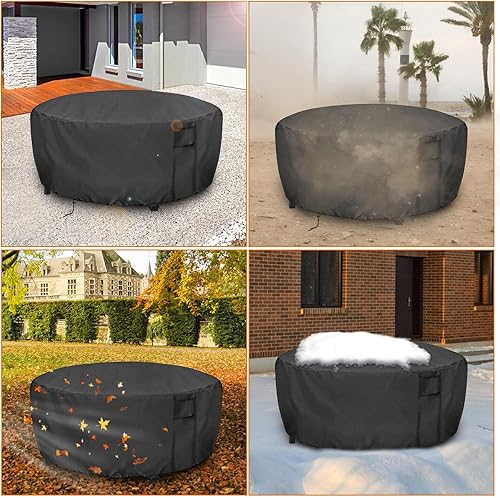 Miniatura 4 de Cubierta para hoguera de 48 pulgadas, 600D, cubierta redonda impermeable para patio al aire libre, 48 x 24 pulgadas