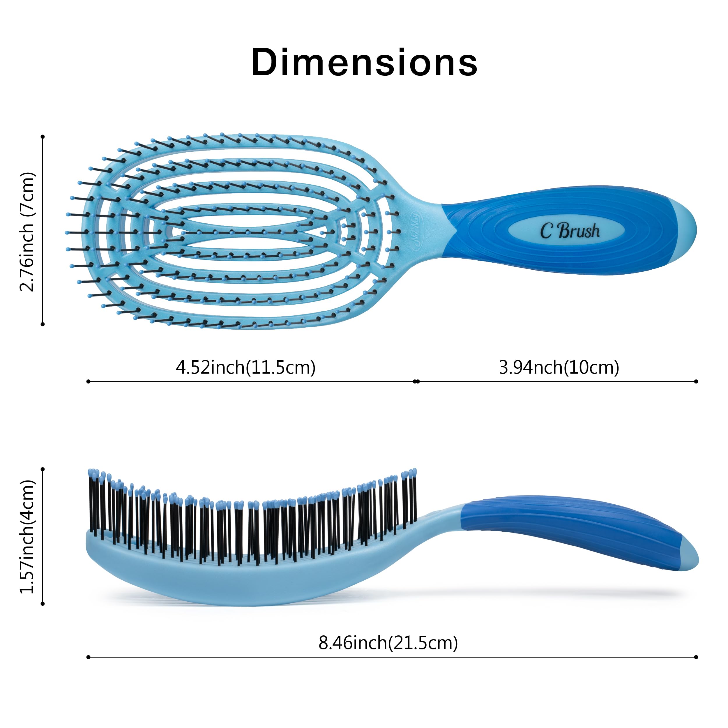 NuWay® C Brush® - Cepillo patentado para el cuidado del cuero cabelludo, diseño curvado ergonómico para un masaje suave del cuero cabelludo, peinado en seco y cabello húmedo o seco (azul cielo)