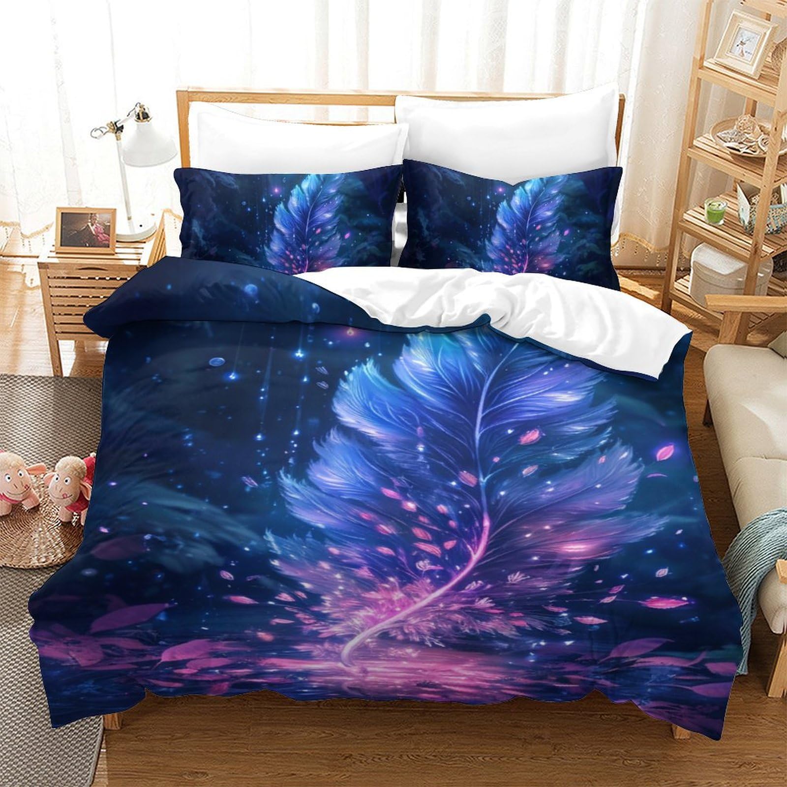 Housse de couette 3D plumes 140x200cm idéale pour une chambre d'ado moderne et cosy