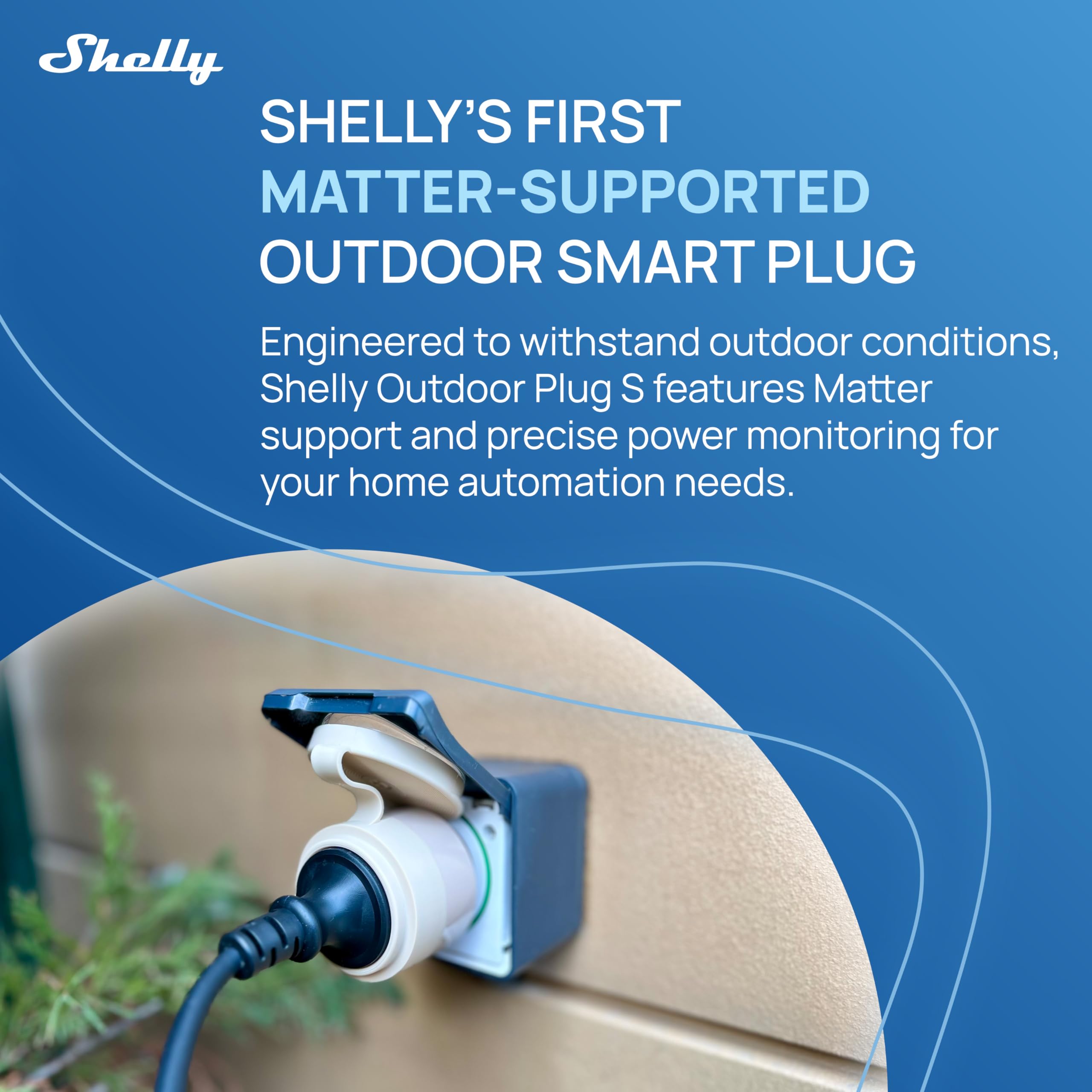 Shelly Outdoor Plug S - Prise connectée extérieure Matter, Type F, 12 A (2500 W), Étanche (IP44), Wi-Fi, Mesure consommation électrique, Compatible avec Apple Homekit, Alexa, Google, SmartThings