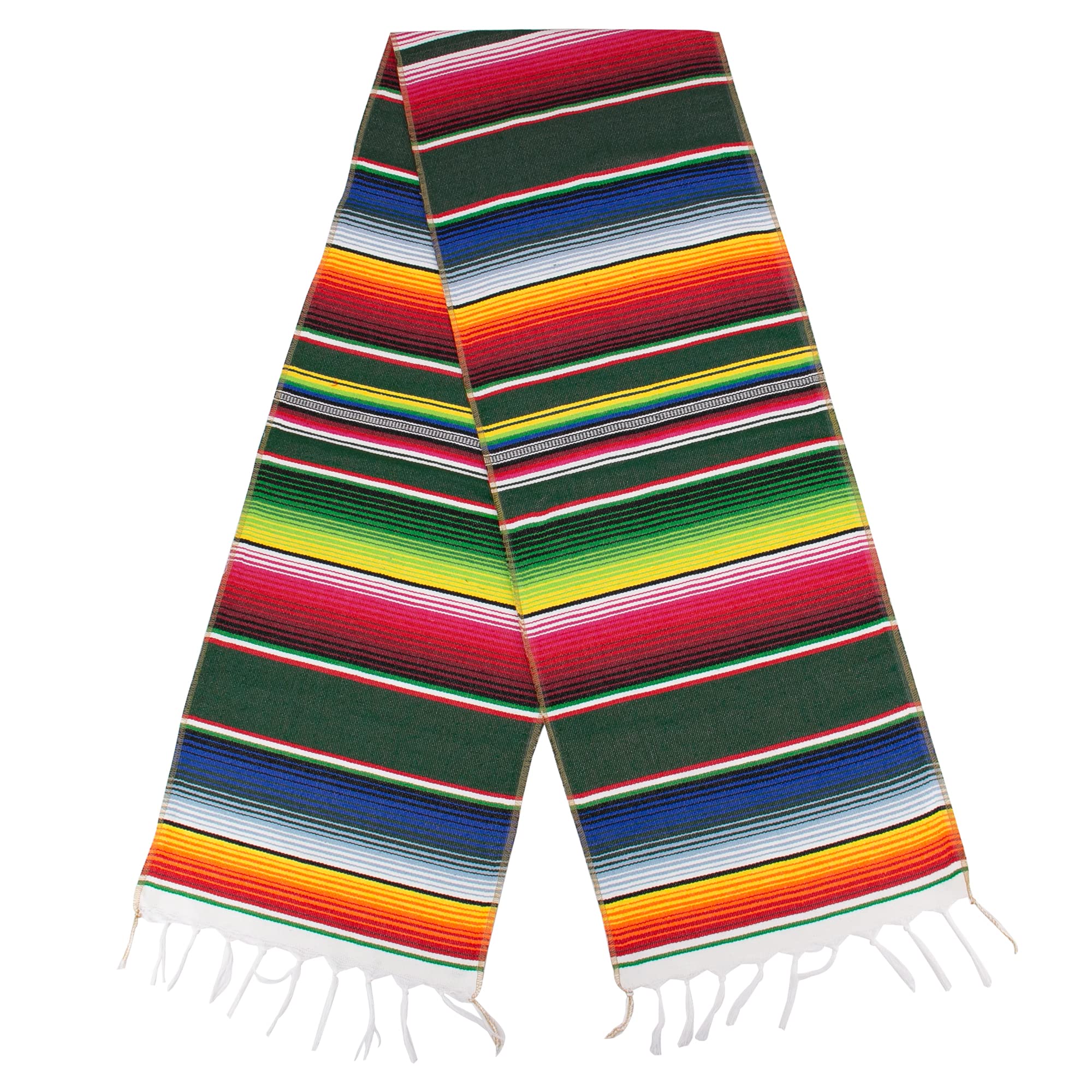 Time to Sparkle Mexican Serape Table Runner 14 x 84 Inches for Mexican Fiesta Decorations Wedding Outdoor Picnics Dining Table Hand Woven Cotton Table Runner with Fringe Grass Green