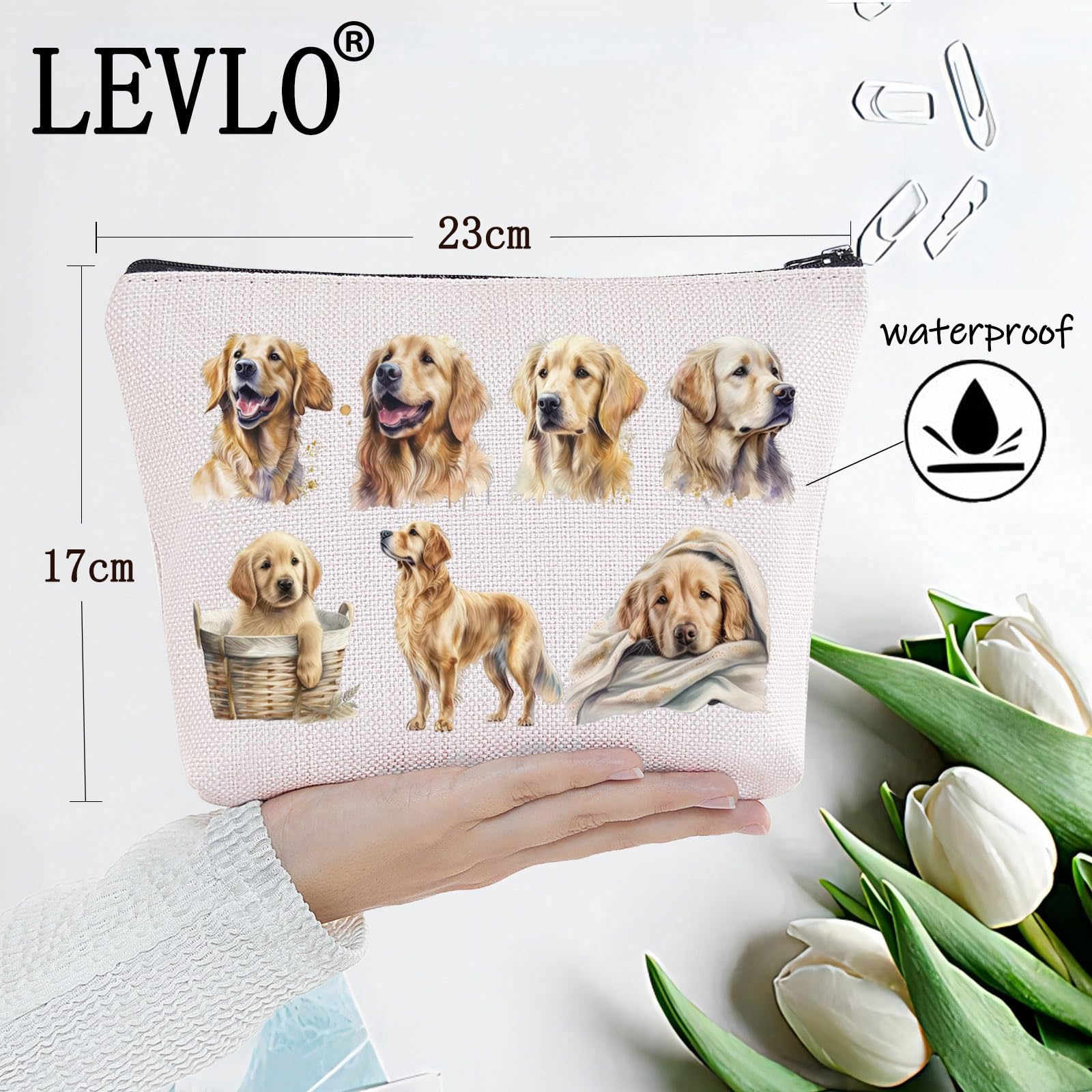 LEVLO Golden Retriever Cosmetic Bag - Mom Travel Pouch, Golden Retriever Owner Gift - Image 2